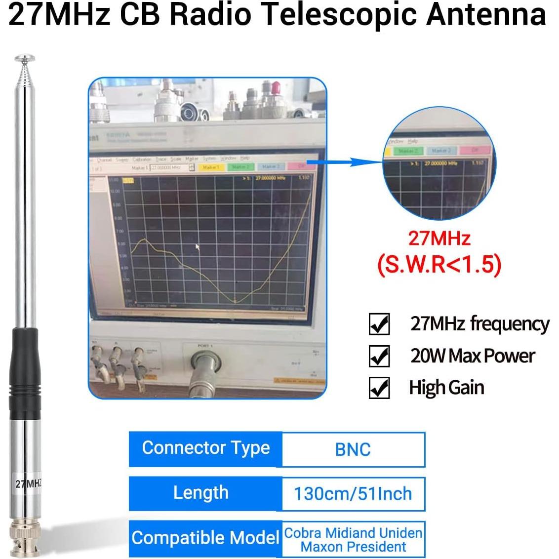 Antena Telescópica CB Roniware 27MHz BNC 23-130cm