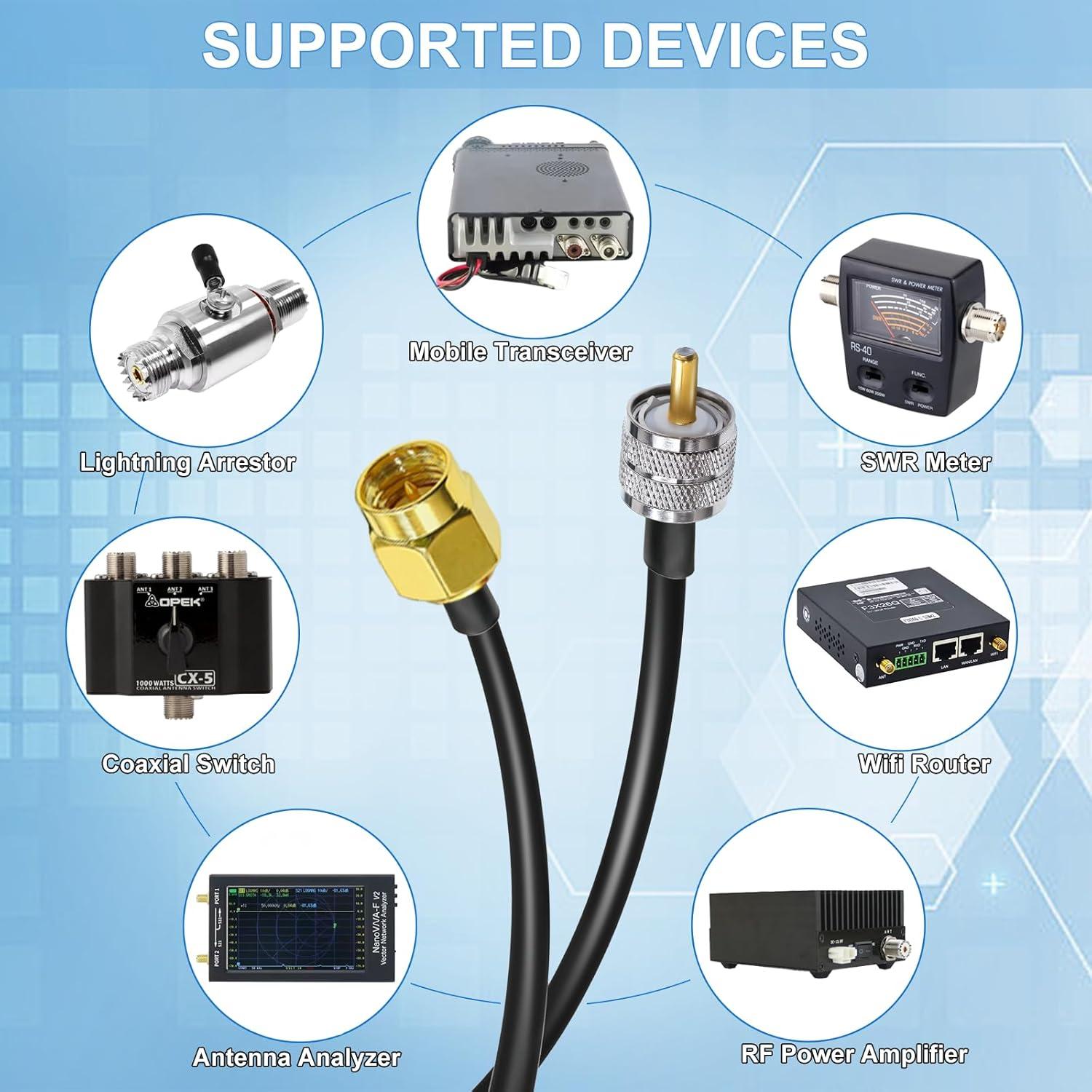 Cable coaxial RG58 30cm SMA macho a UHF macho Tuolnk - 2 piezas