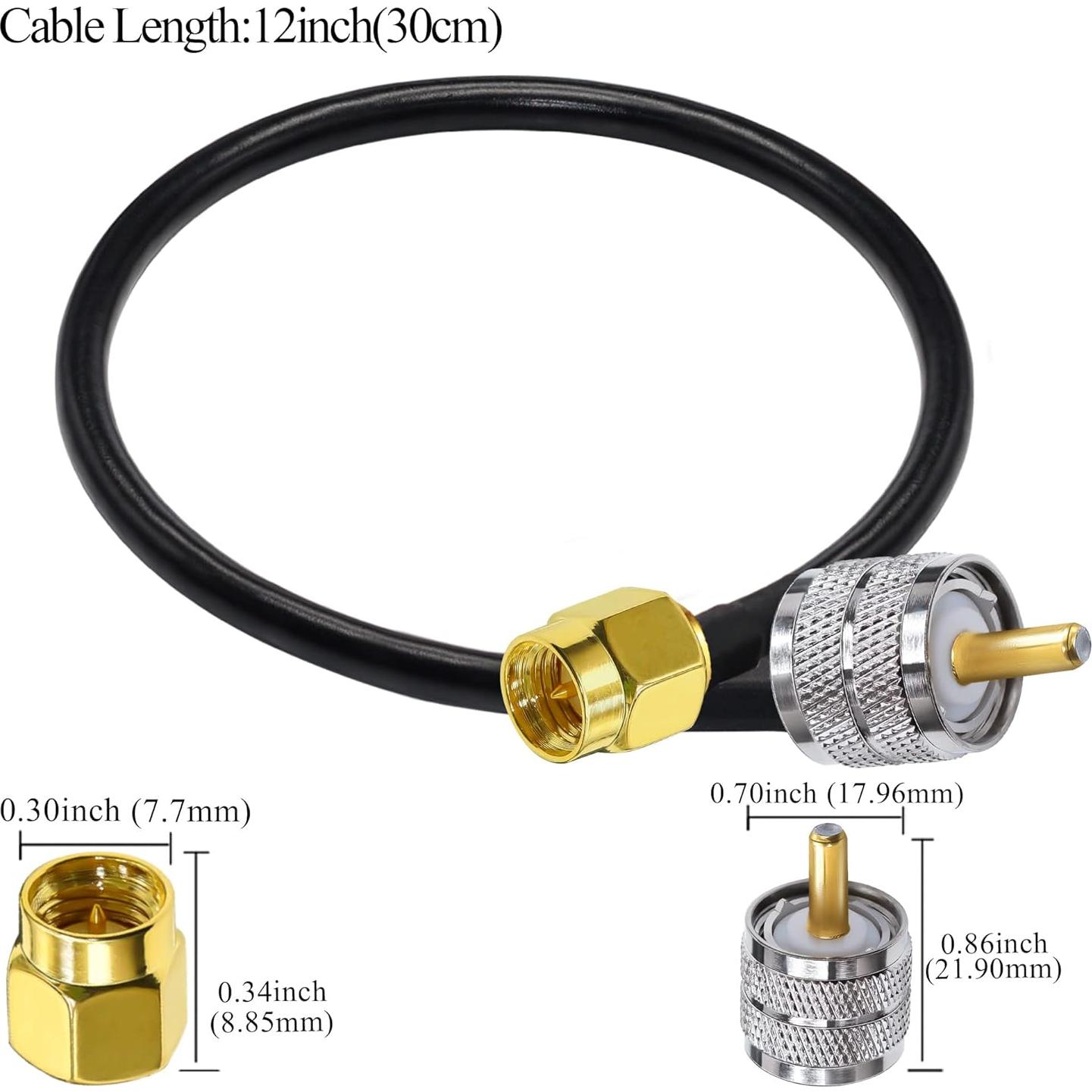Cable coaxial RG58 30cm SMA macho a UHF macho Tuolnk - 2 piezas