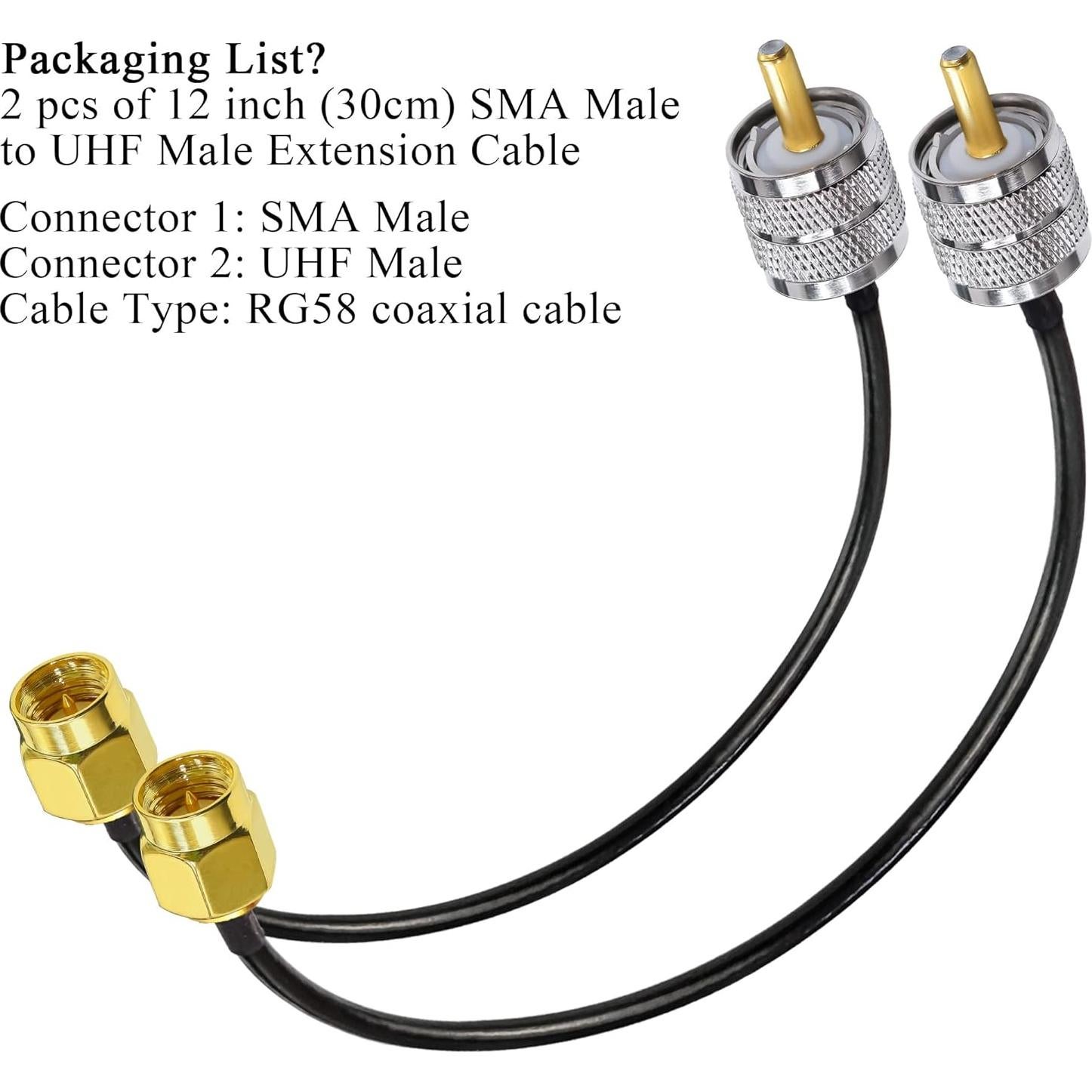 Cable coaxial RG58 30cm SMA macho a UHF macho Tuolnk - 2 piezas