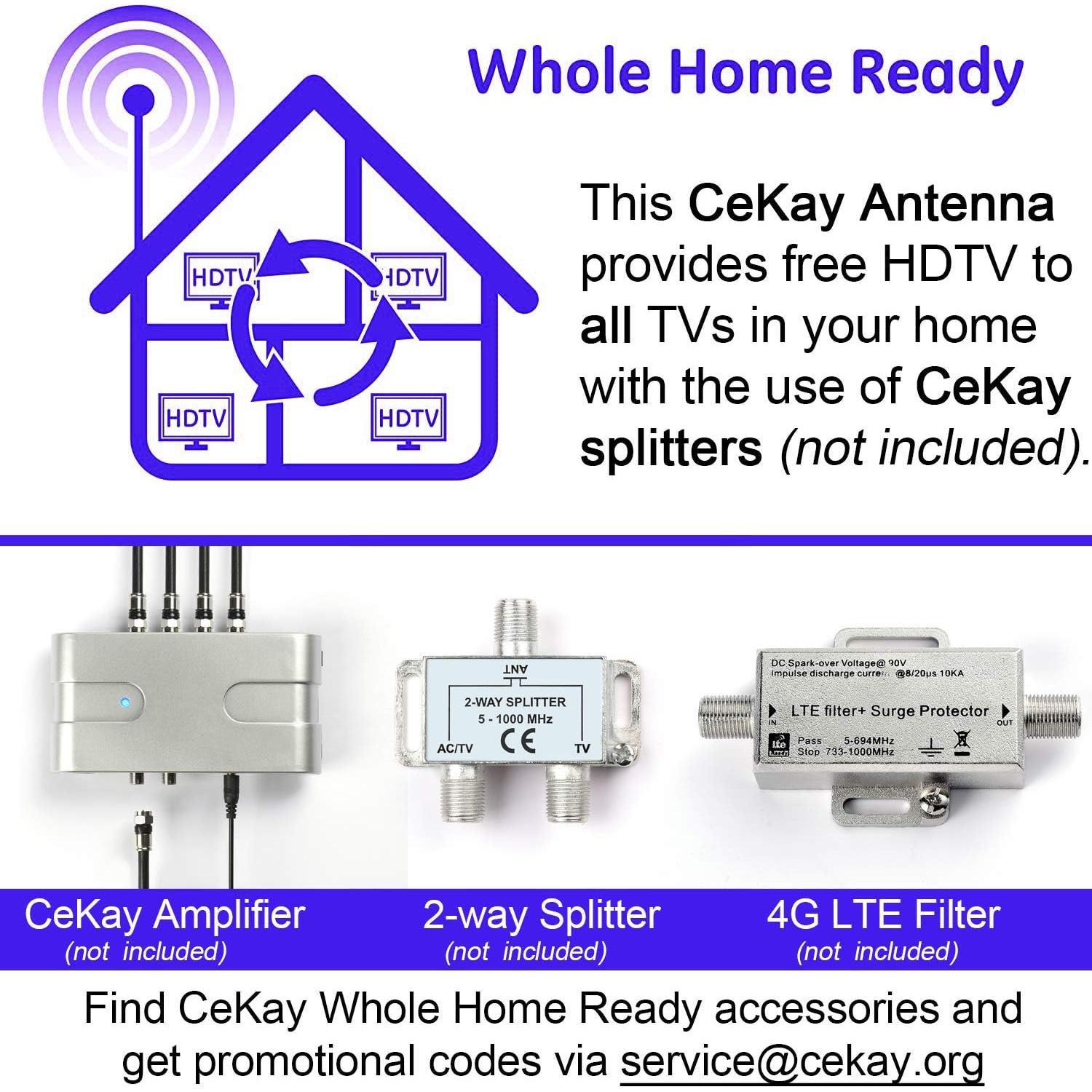 Antena de TV Digital HD CeKay Exterior 200 Millas 4K 1080P