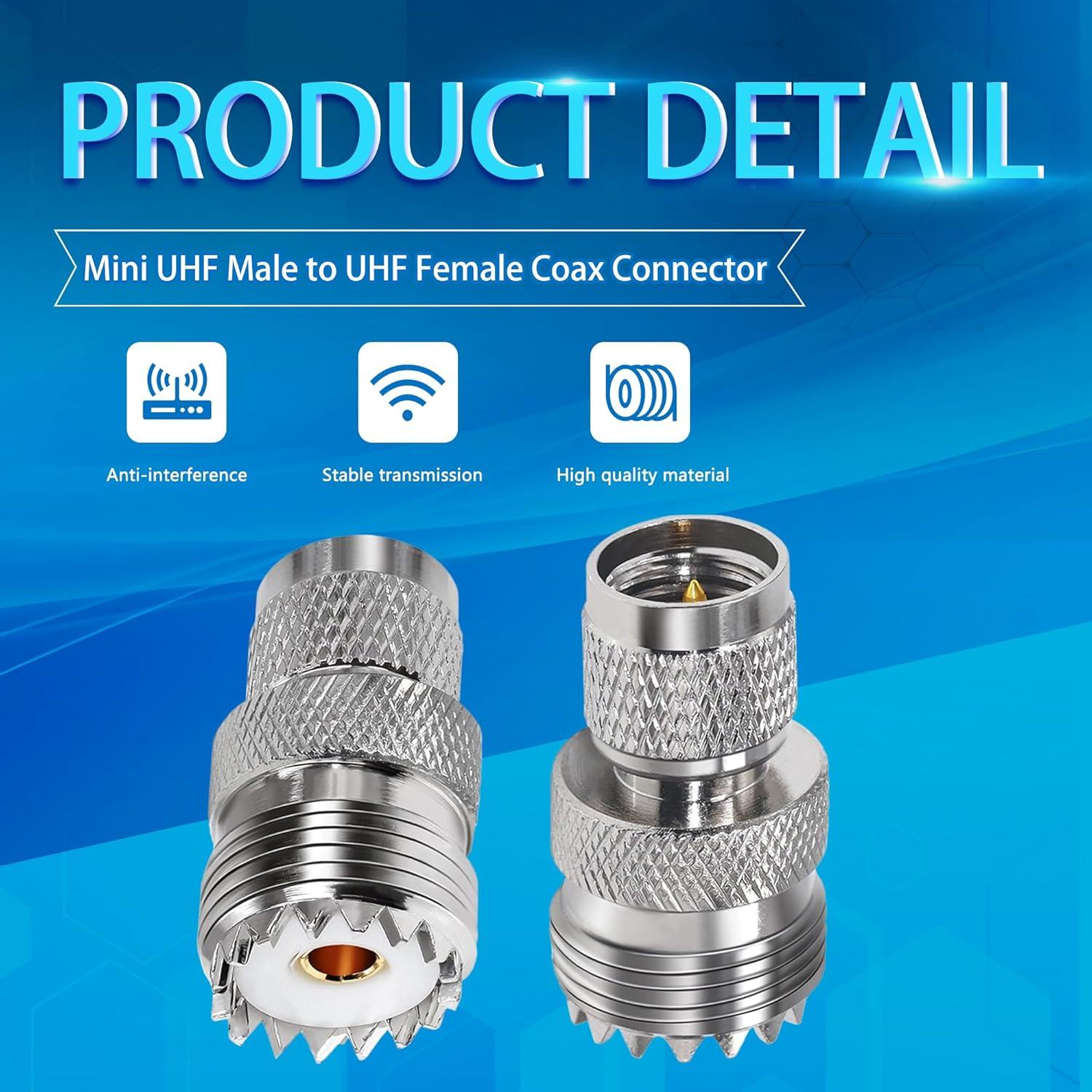 Conector Coaxial Mini UHF Macho a UHF Hembra Tuolnk 2 Piezas