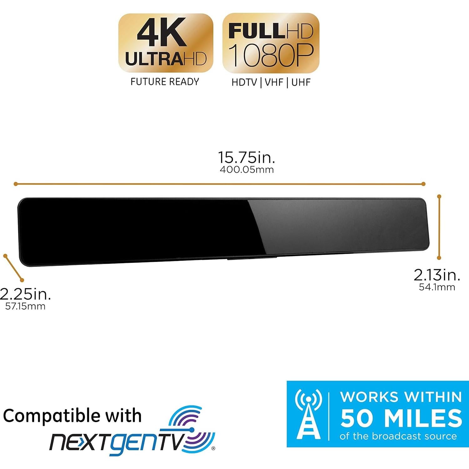 Antena de TV Amplificada UltraPro 47331, Diseño de Barra, 80 km