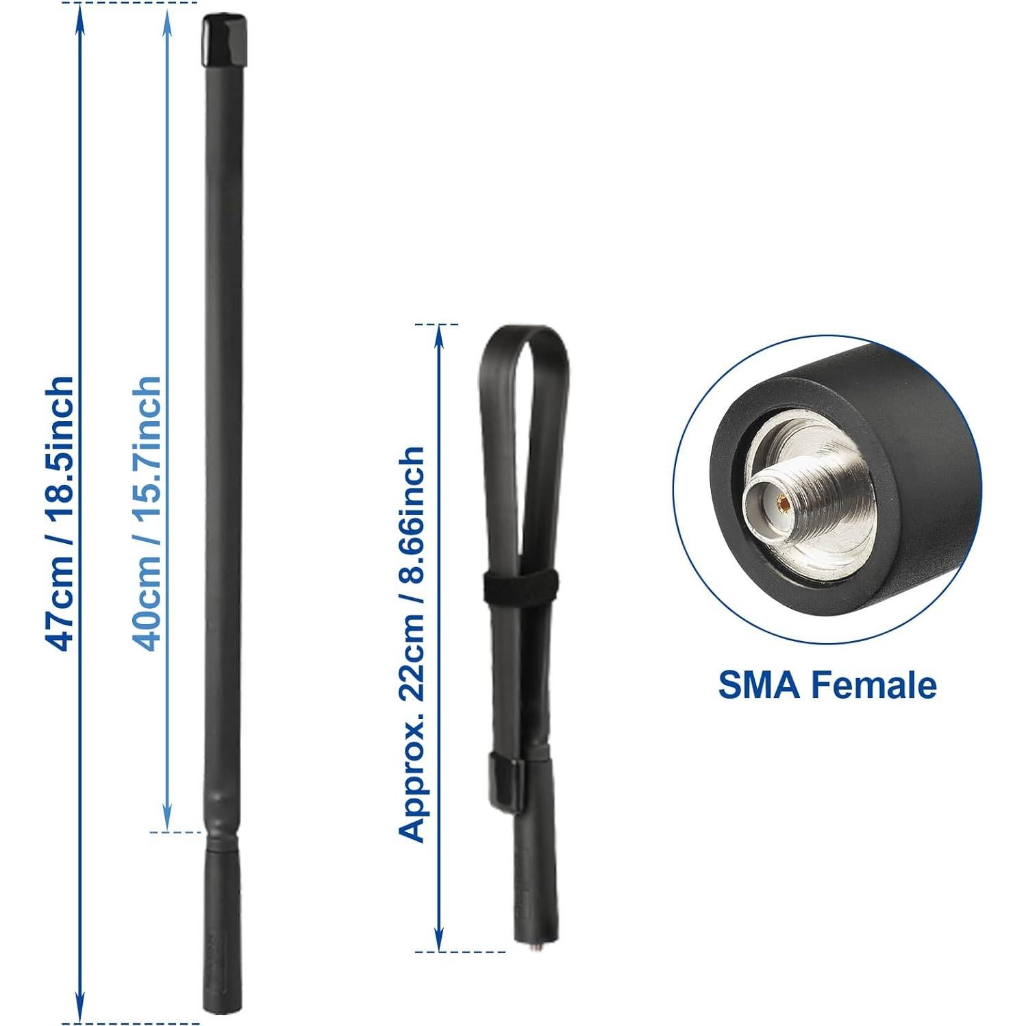 Antena de Radio Ham Plegable Bingfu VHF UHF 136-520MHz 47cm