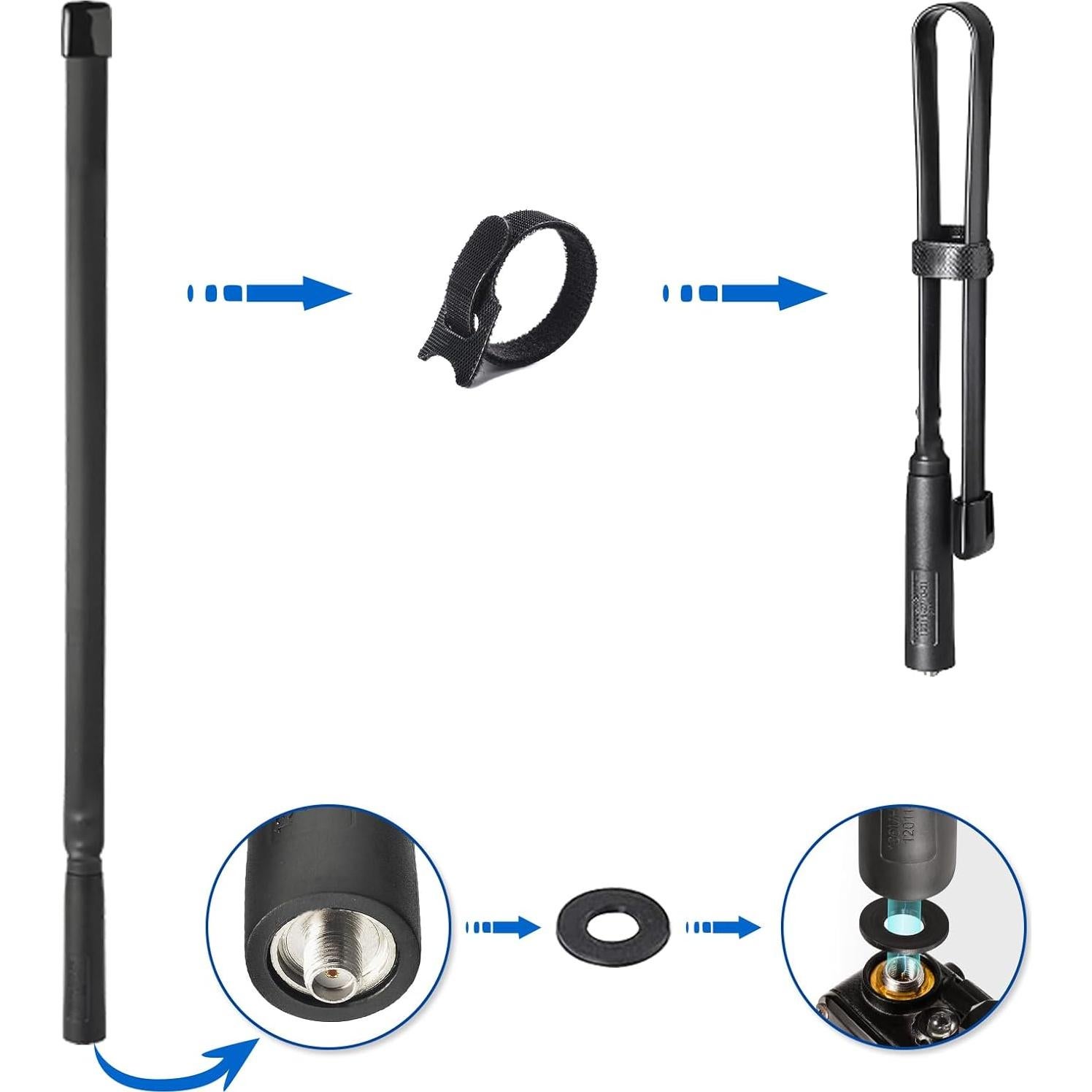 Antena de Radio Ham Plegable Bingfu VHF UHF 136-520MHz 47cm