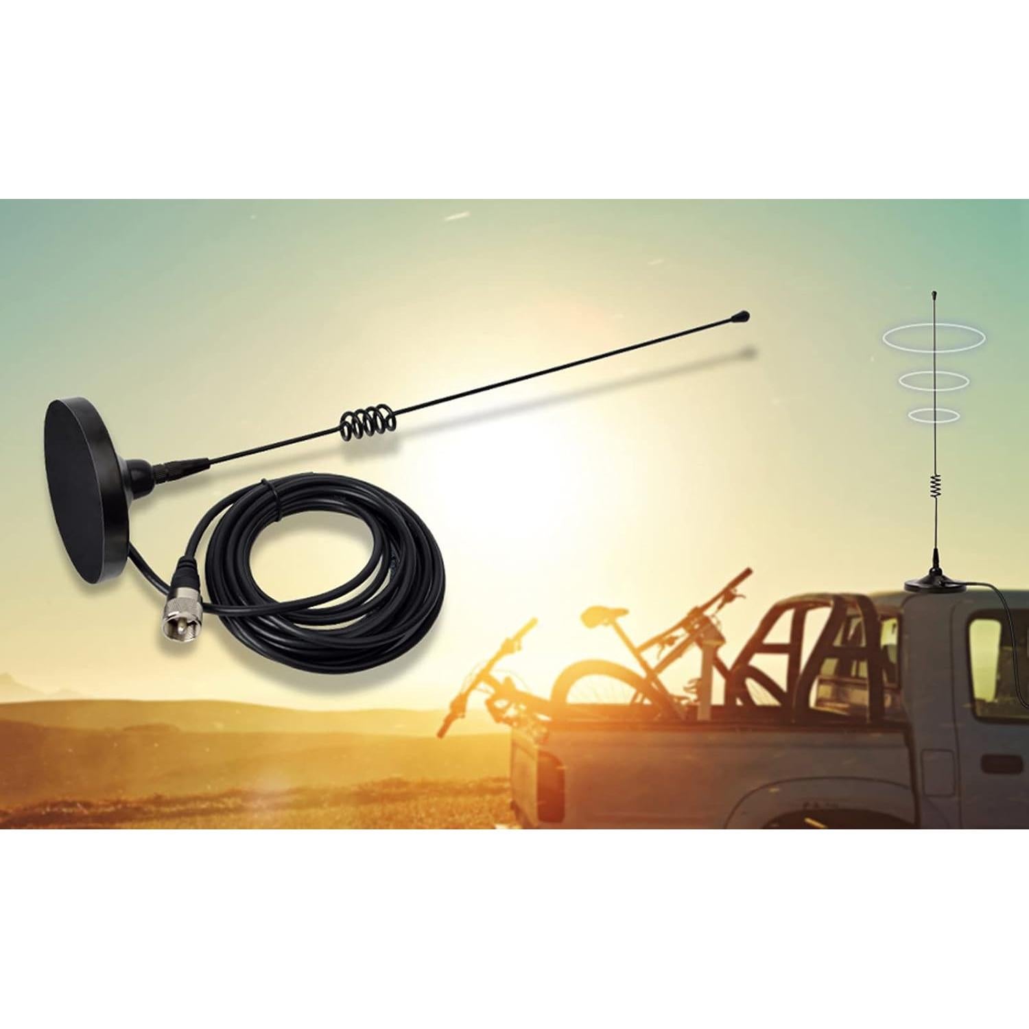 Antena Móvil Doble Banda UAYESOK 2m/70cm VHF/UHF con Base Magnética