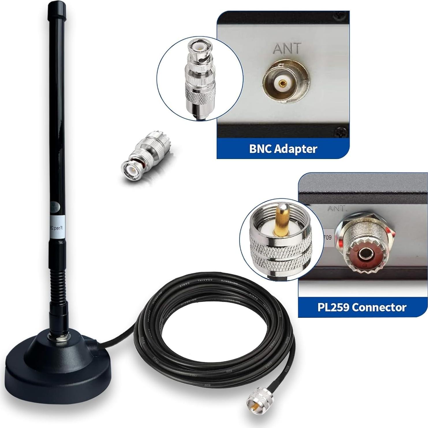 Antena CB Magnética GTOMNI 27MHz con Cable RG58 5m y Adaptador BNC