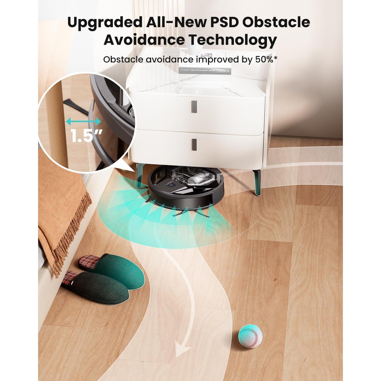 Lefant M320 Robot Vacuum Cleaner, Carpet Detection, 6,000 Pa Suction, Low Noise, 800ml Visible Dustbin, 210 Mins Runtime, Self-Charging, Works with Alexa, Ideal for Hard Floor, Pet Hair, Black