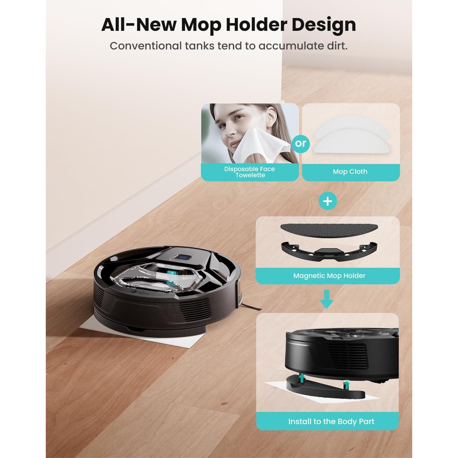 Lefant M320 Robot Vacuum Cleaner, Carpet Detection, 6,000 Pa Suction, Low Noise, 800ml Visible Dustbin, 210 Mins Runtime, Self-Charging, Works with Alexa, Ideal for Hard Floor, Pet Hair, Black