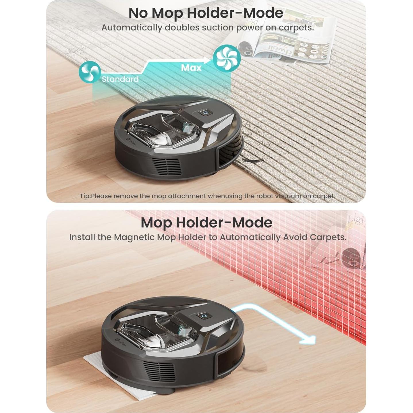 Lefant M320 Robot Vacuum Cleaner, Carpet Detection, 6,000 Pa Suction, Low Noise, 800ml Visible Dustbin, 210 Mins Runtime, Self-Charging, Works with Alexa, Ideal for Hard Floor, Pet Hair, Black