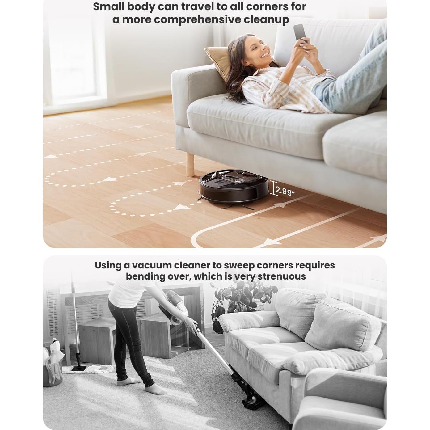 Lefant M320 Robot Vacuum Cleaner, Carpet Detection, 6,000 Pa Suction, Low Noise, 800ml Visible Dustbin, 210 Mins Runtime, Self-Charging, Works with Alexa, Ideal for Hard Floor, Pet Hair, Black