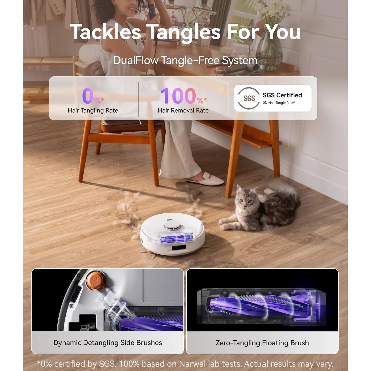 NARWAL Freo Z10 Robot Vacuum and Mop Combo, Tangle Free Robot Mop, 15,000Pa Suction, Adapts to Hard-to-Reach Areas, Self-Emptying, Mop Washing & Drying, Obstacle Avoidance, for Pet Hair & Hard Floor