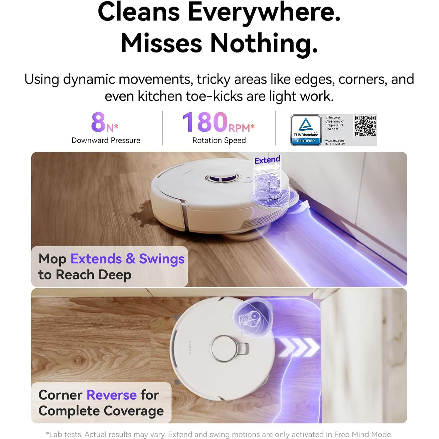 NARWAL Freo Z10 Robot Vacuum and Mop Combo, Tangle Free Robot Mop, 15,000Pa Suction, Adapts to Hard-to-Reach Areas, Self-Emptying, Mop Washing & Drying, Obstacle Avoidance, for Pet Hair & Hard Floor