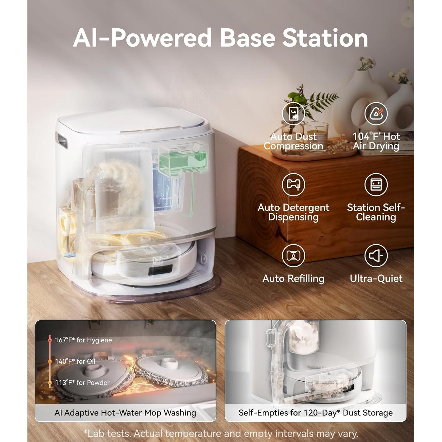 NARWAL Freo Z10 Robot Vacuum and Mop Combo, Tangle Free Robot Mop, 15,000Pa Suction, Adapts to Hard-to-Reach Areas, Self-Emptying, Mop Washing & Drying, Obstacle Avoidance, for Pet Hair & Hard Floor