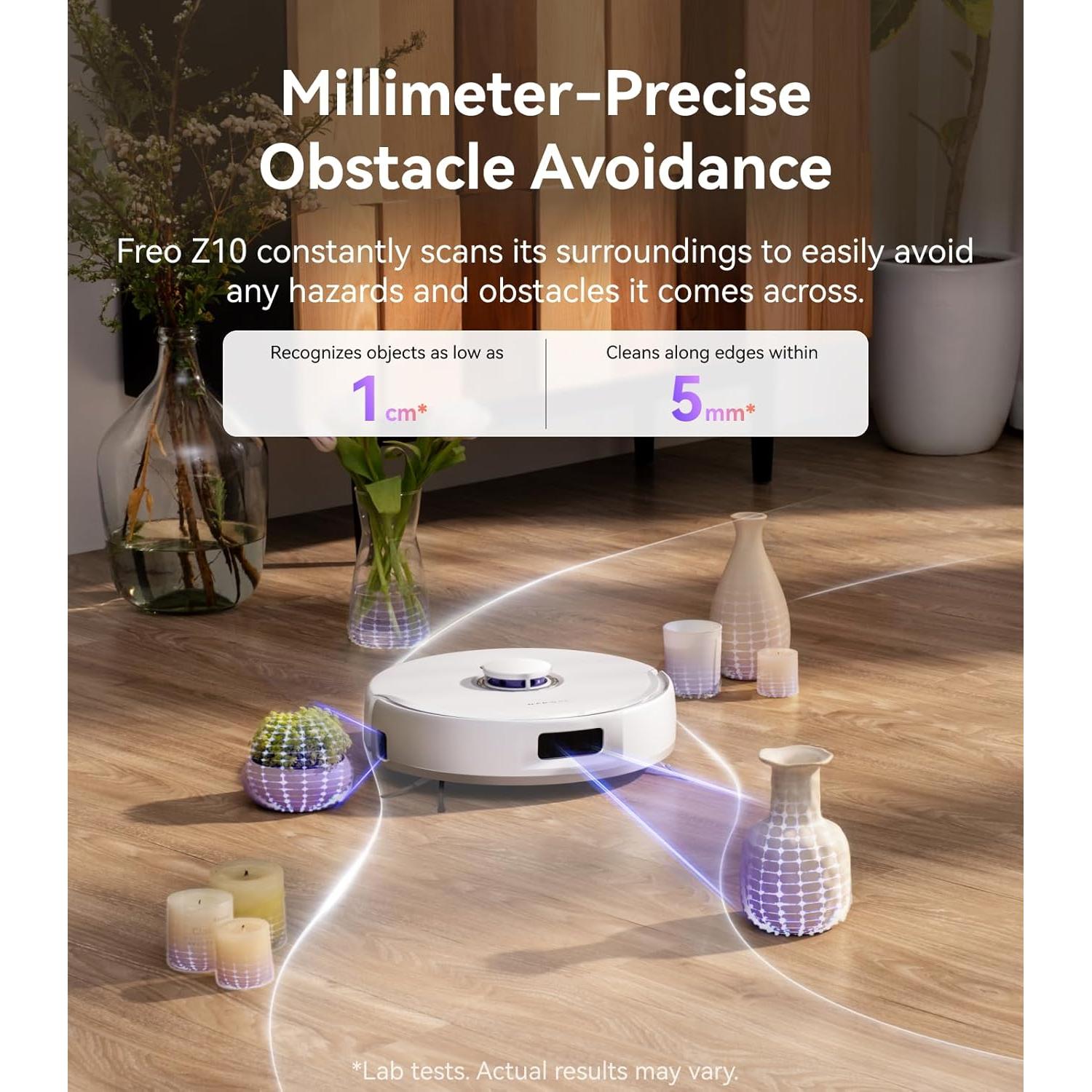 NARWAL Freo Z10 Robot Vacuum and Mop Combo, Tangle Free Robot Mop, 15,000Pa Suction, Adapts to Hard-to-Reach Areas, Self-Emptying, Mop Washing & Drying, Obstacle Avoidance, for Pet Hair & Hard Floor