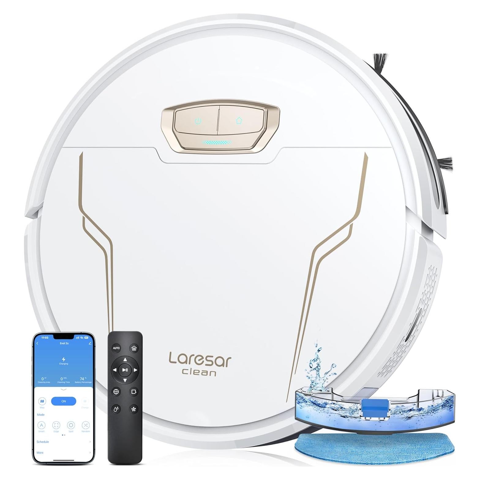 Robot Vacuum and Mop 4000Pa Suction, 3 in 1 Robotic Vacuums with Self-Charging, 150mins Runtime, App/Remote/Voice Control, Robot Vacuum for Pet Hair, Carpet, Hard Floor(White)