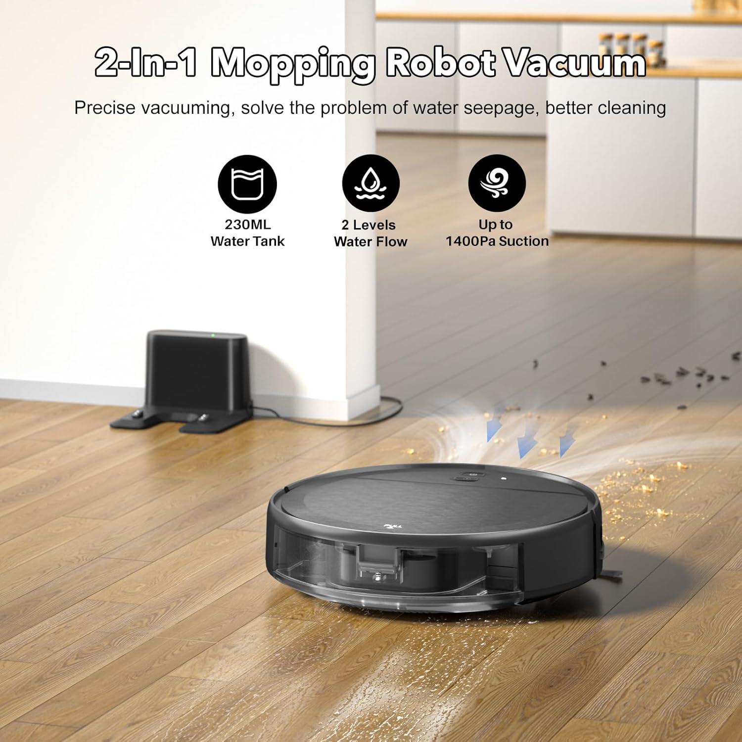 2 in 1 Mopping and Vacuuming Robot, Robot Vacuum and Mop Combo Compatible with WiFi/App, Robotic Vacuum Cleaner Self-Charging, Slim, Ideal for Pet Family, Hard Floor, Hair, Low Pile Carpet