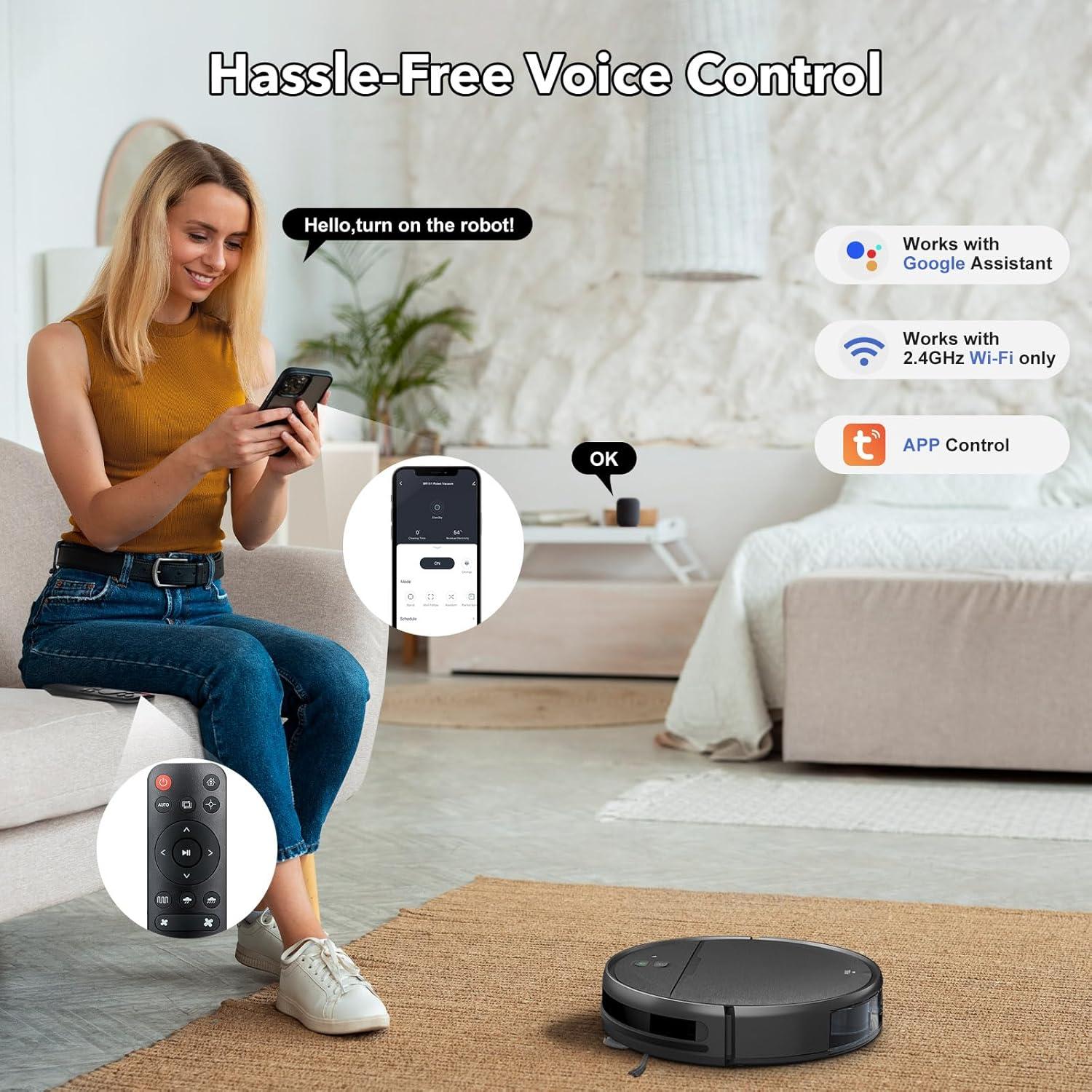 2 in 1 Mopping and Vacuuming Robot, Robot Vacuum and Mop Combo Compatible with WiFi/App, Robotic Vacuum Cleaner Self-Charging, Slim, Ideal for Pet Family, Hard Floor, Hair, Low Pile Carpet