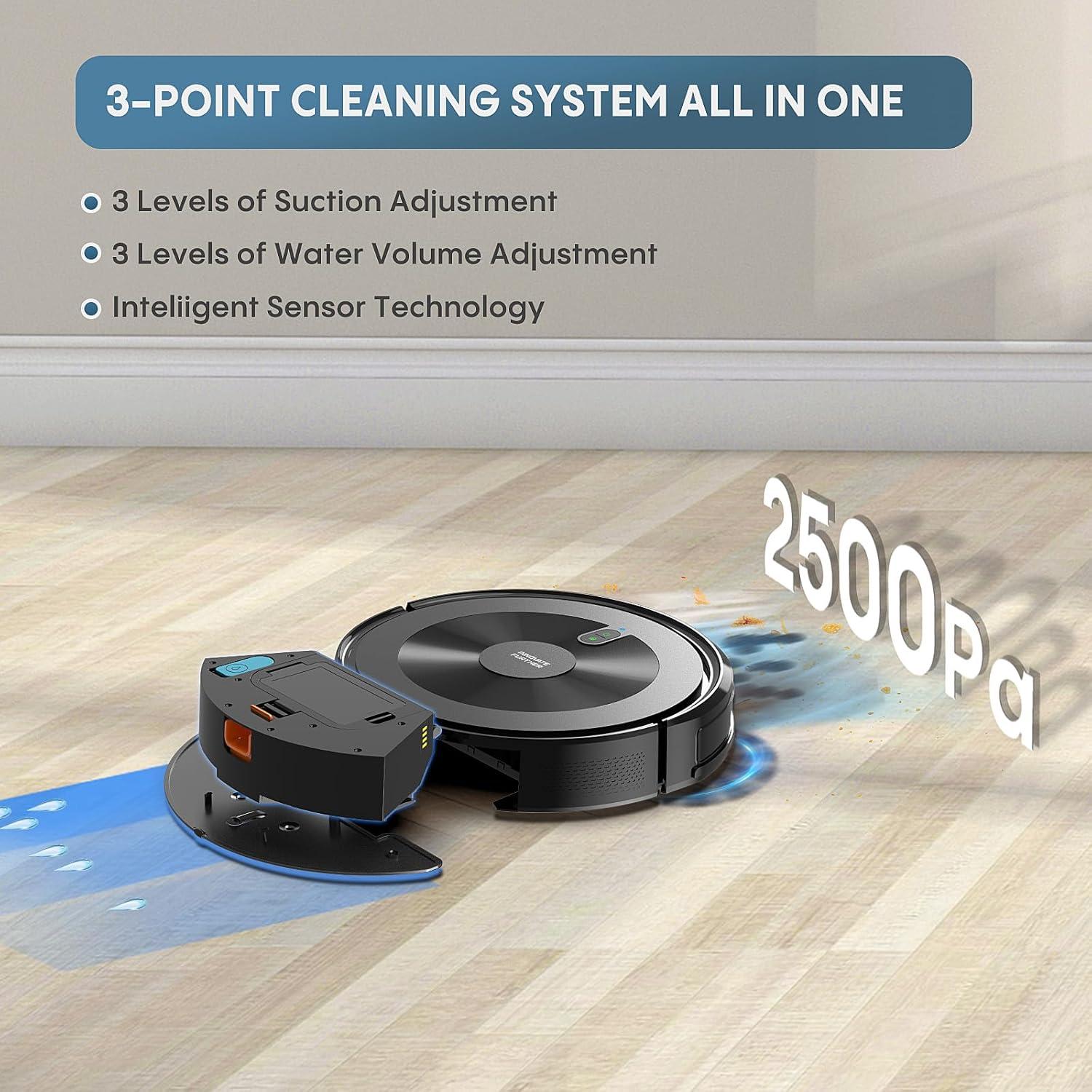 Robot Vacuum and Mop Combo: 2500Pa Suction Robotic Vacuums & Alexa/APP/Remote Control & Schedule Cleaning & Self-Charging, Slim Robot Vacuum Cleaner for Home Hard Floor, Low-Pile Carpet, Pet Hair