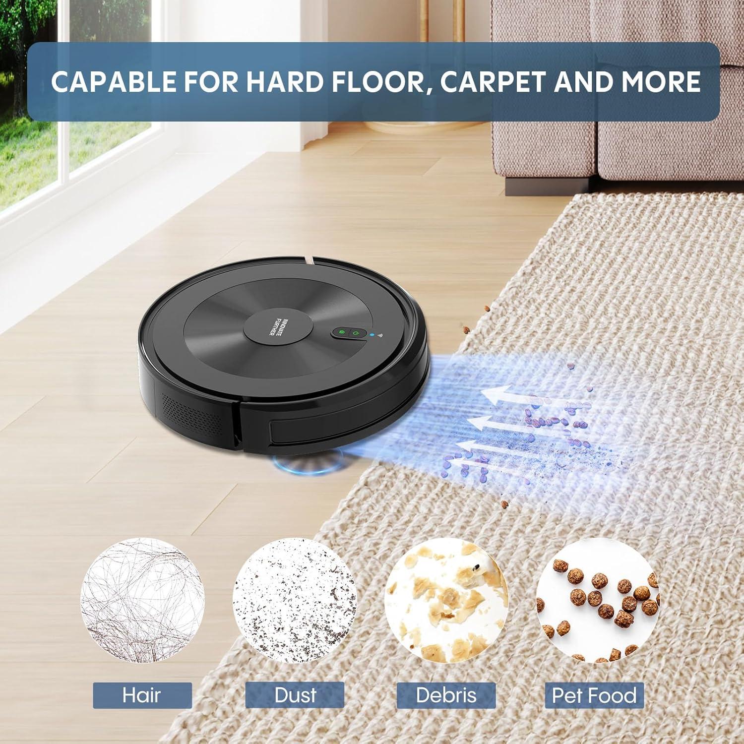 Robot Vacuum and Mop Combo: 2500Pa Suction Robotic Vacuums & Alexa/APP/Remote Control & Schedule Cleaning & Self-Charging, Slim Robot Vacuum Cleaner for Home Hard Floor, Low-Pile Carpet, Pet Hair