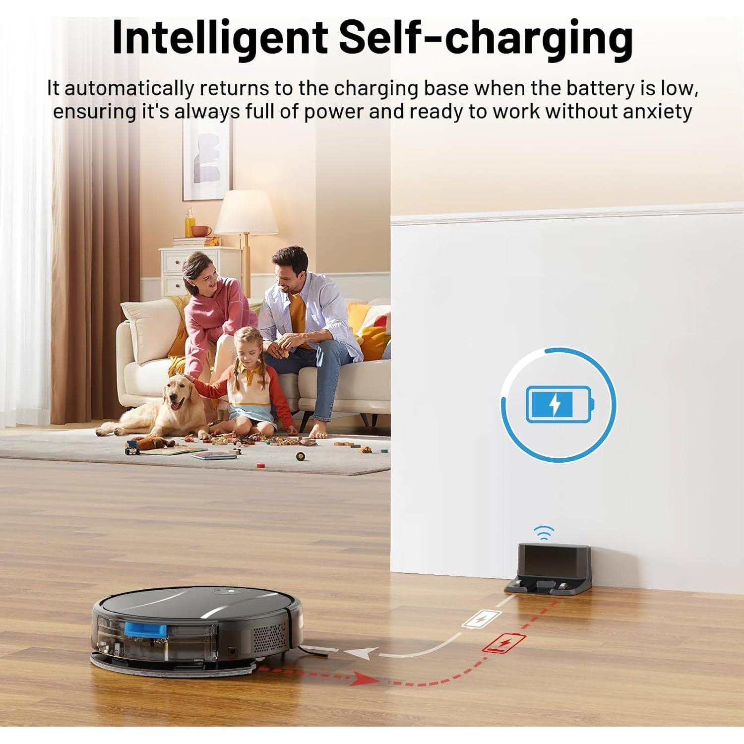 Robot Vacuum and Mop Combo,4200Pa Powerful Robotic Vacuum Cleaner with Self-Charging, Home Automatic Robot Aspiradora for Hard Floor, Low Carpet, Pet Hair, App&Voice&Remote Smart Control