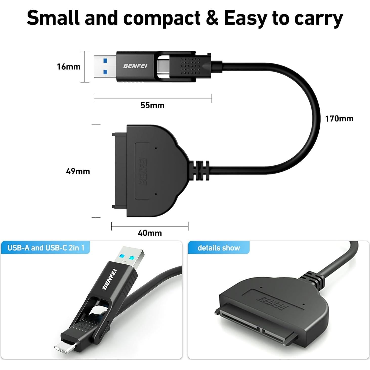 Cable SATA a USB 3.0 BENFEI para HDD y SSD 2.5"