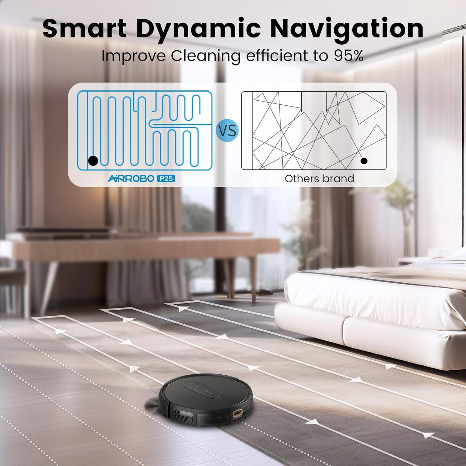 AIRROBO Robot Vacuums with 2800Pa Suction, 3-inch Slim Body, Gyroscope Navigation, Remote & App Control, 600ML Dustbin, Automatic Recharge – Ideal Robot Vacuums Cleaner for Homes
