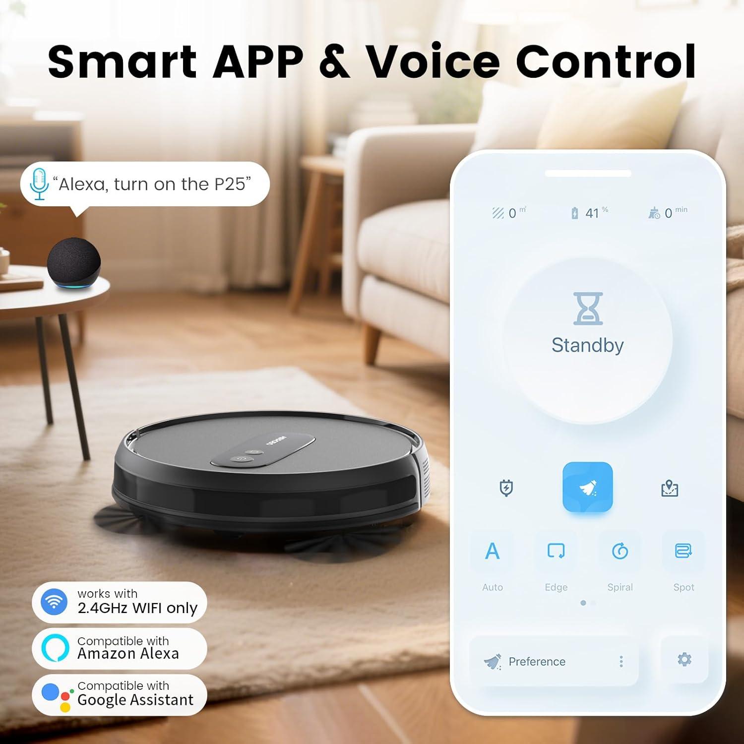 AIRROBO Robot Vacuums with 2800Pa Suction, 3-inch Slim Body, Gyroscope Navigation, Remote & App Control, 600ML Dustbin, Automatic Recharge – Ideal Robot Vacuums Cleaner for Homes