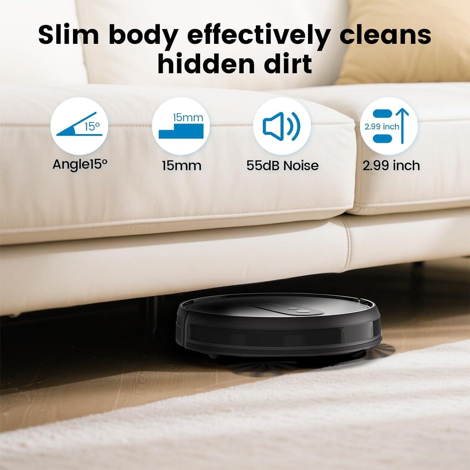 AIRROBO Robot Vacuums with 2800Pa Suction, 3-inch Slim Body, Gyroscope Navigation, Remote & App Control, 600ML Dustbin, Automatic Recharge – Ideal Robot Vacuums Cleaner for Homes