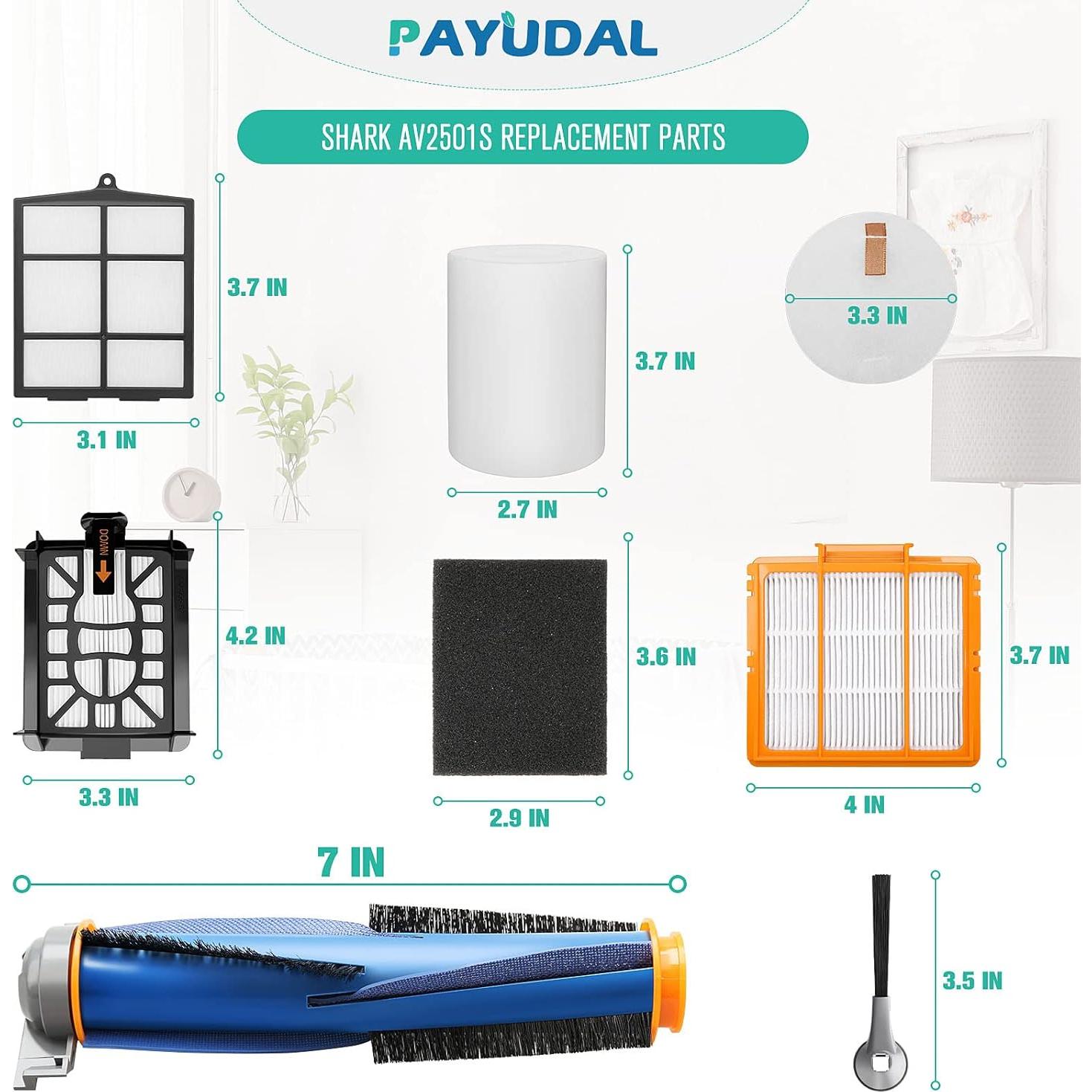 Replacement Parts for Shark AI AV2511AE AV2501S AV2610WA AV2501AE RV2502AE RV2610WA RV2520 AV2510 2-In-1 AI Ultra Robot Vacuum Cleaner Accessories Kits. Main Brush, HEPA Filter, Foam Filter,Side Brush