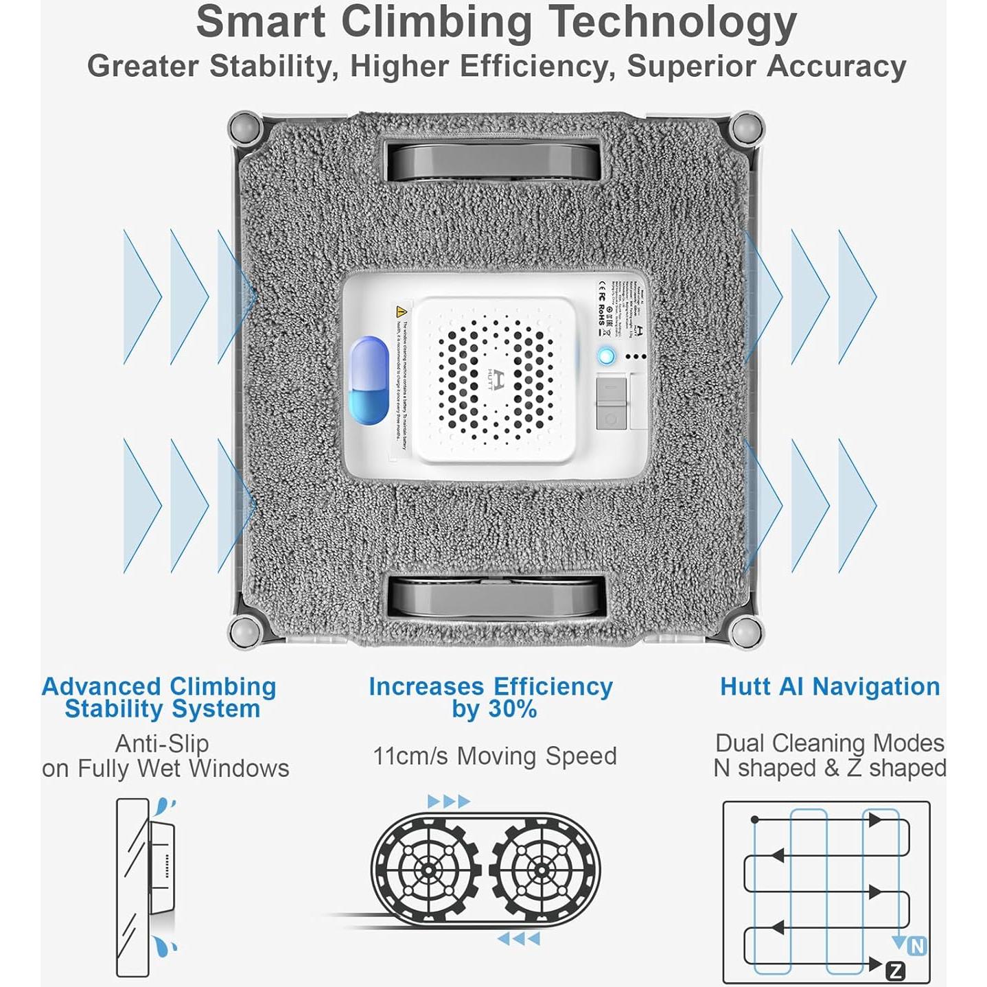 HUTT Auto Window Cleaning Robot A1, Upgraded 4 Water Spray & 6000PA High Suction Power Window Cleaner with Laser Sensor Detection, Perfect for High-Rise Windows, Tiles and Glass