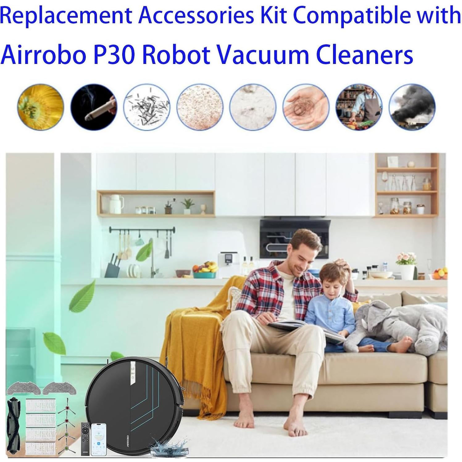 Kit de Repuestos para Aspiradora Robot Airrobo P30 - 1 Rodillo, 4 Cepillos, 4 Filtros HEPA, 2 Paños de Mopa