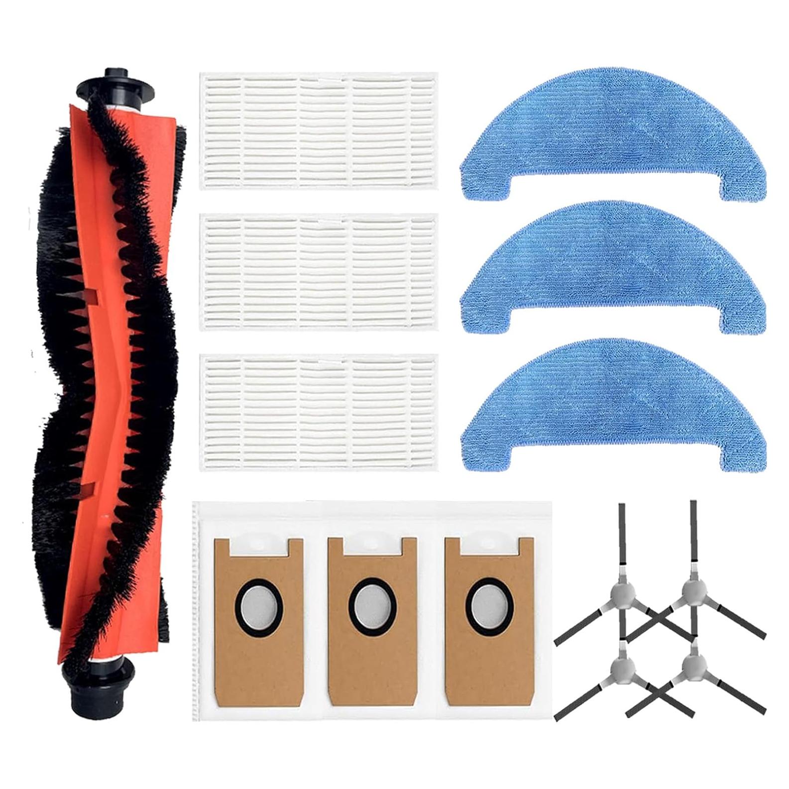 Accesorios de Repuesto para Aspiradora Robot Giomre/Loorow AT800 - 1 Cepillo Principal, 4 Laterales, 3 Filtros HEPA, 3 Paños, 3 Bolsas