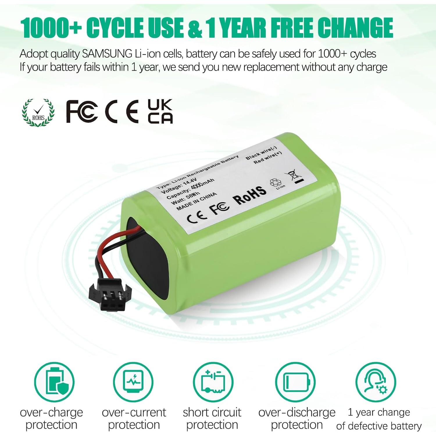 Upgraded 4000mAh N79 14.4V Battery for Eufy RoboVac 11 11S 30 15C 25C 35C Robot Vacuum Cleaner for Ecovacs Deebot N79 N79S Deebot 500 600 DN622, Goovi F007C D380 Robot Vacuum Cleaner Battery
