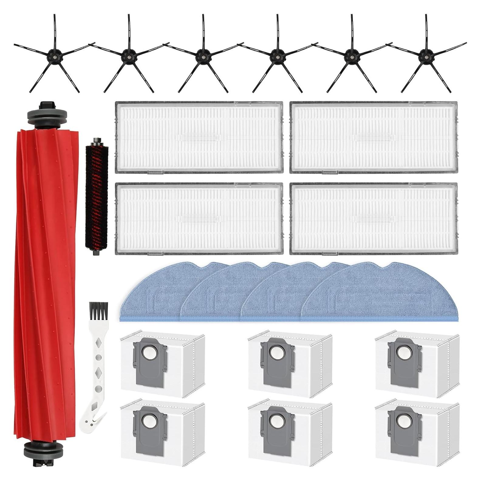 24 Pack Replacement Accessories for Roborock S7 MaxV Ultra / S7 Pro Ultra Robot Vacuum Cleaner, 1 Main Brush, 1 Self-Cleaning Brush, 4 HEPA Filters, 4 Mop Pads, 6 Side Brushes, 6 Dust Bags, 2 Tools