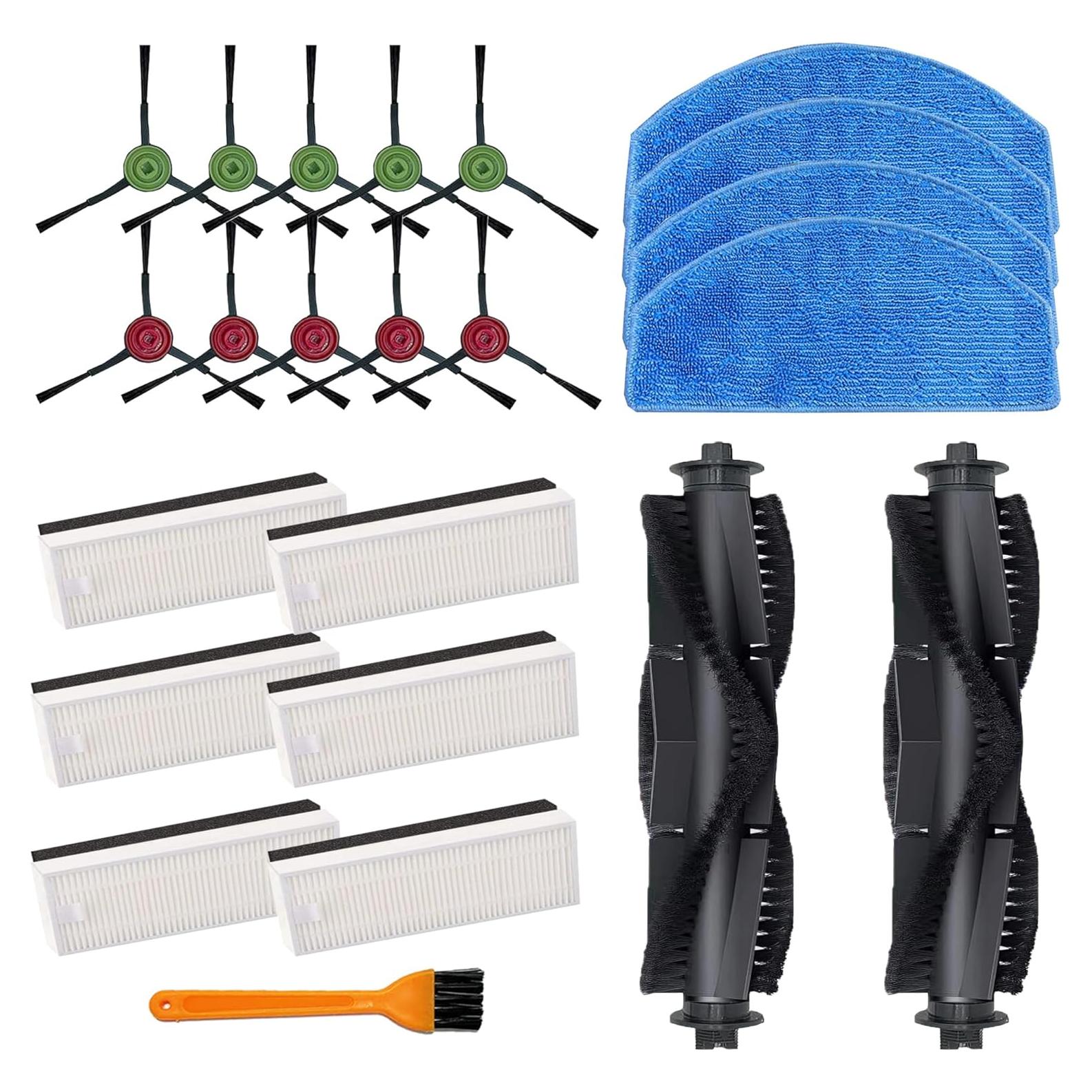 Replacement Parts for Tikom G8000,for Tikom G8000 Pro, for HONITURE G20 Robot Vacuum Cleaner Spare Parts Accessories, 2 Main Roller Brush, 10 Side Brushes, 6 Hepa Filters, 4 Mop Pads
