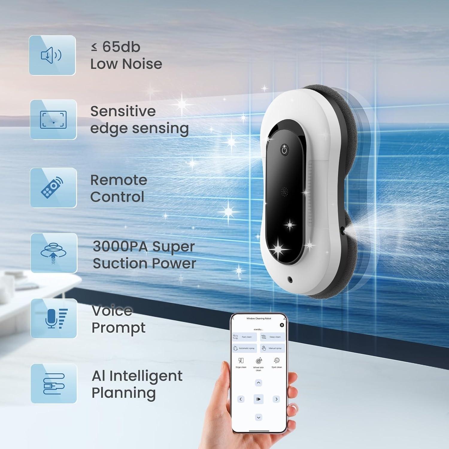 Robot Limpiador de Ventanas EEland YW160, 3000Pa, Control Remoto