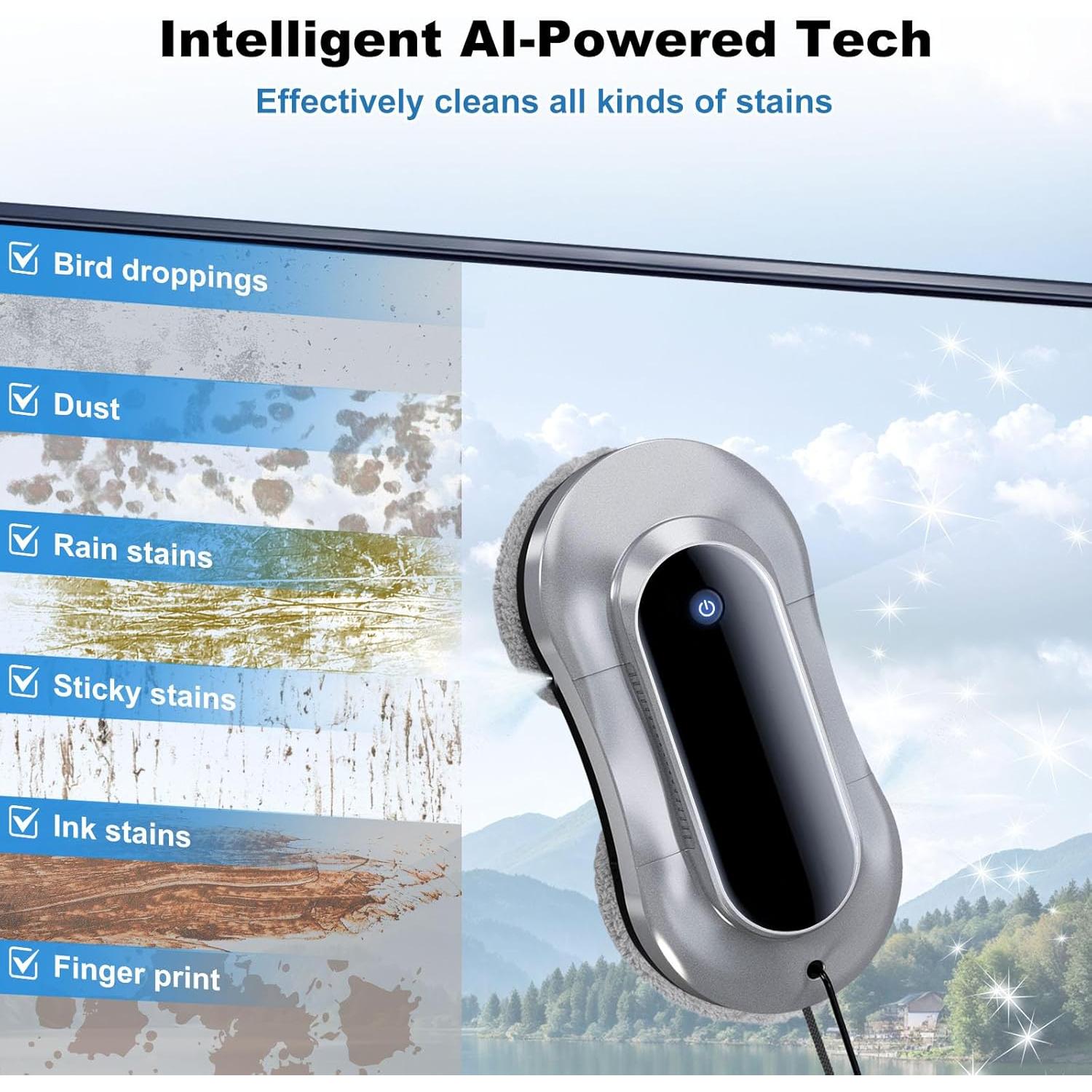 Smart Robot Window Cleaner, Auto Water Spray & AI Path Planning,Edge Detection & Remote Control, Window Cleaning Robot for Highrise Windows Glass Doors Inside & Outside