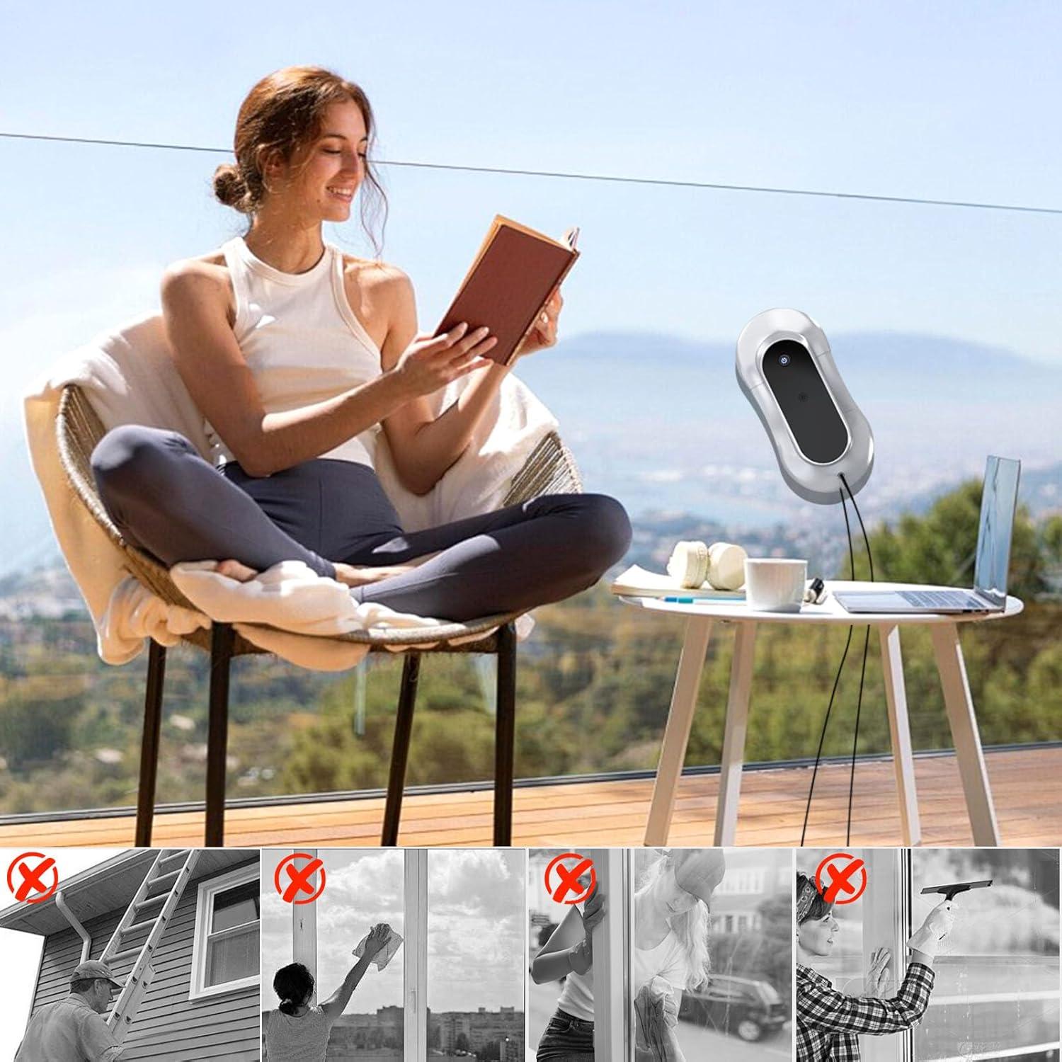 Smart Robot Window Cleaner, Auto Water Spray & AI Path Planning,Edge Detection & Remote Control, Window Cleaning Robot for Highrise Windows Glass Doors Inside & Outside