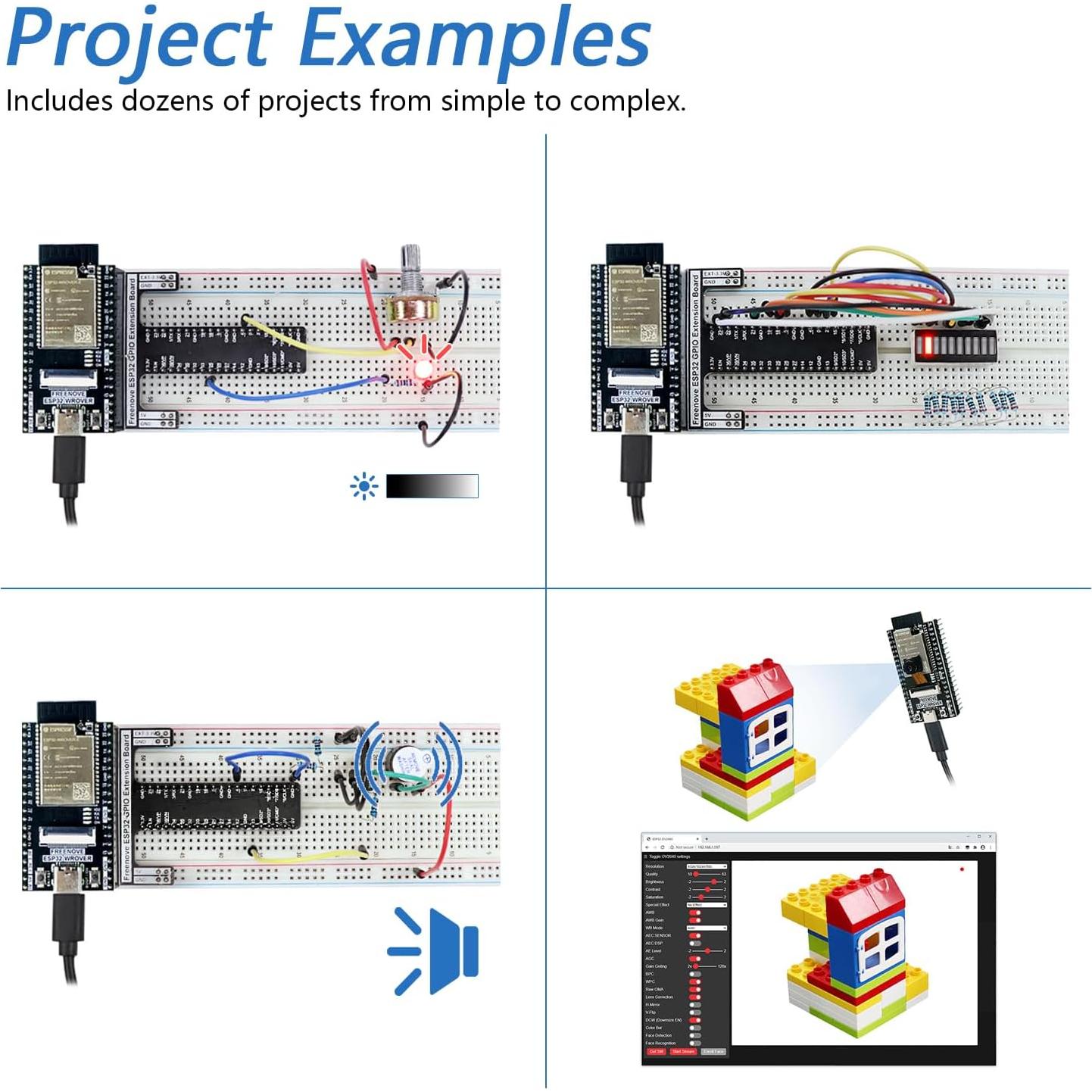 Kit de Inicio Freenove ESP32-WROVER CAM - 141 Artículos, 58 Proyectos
