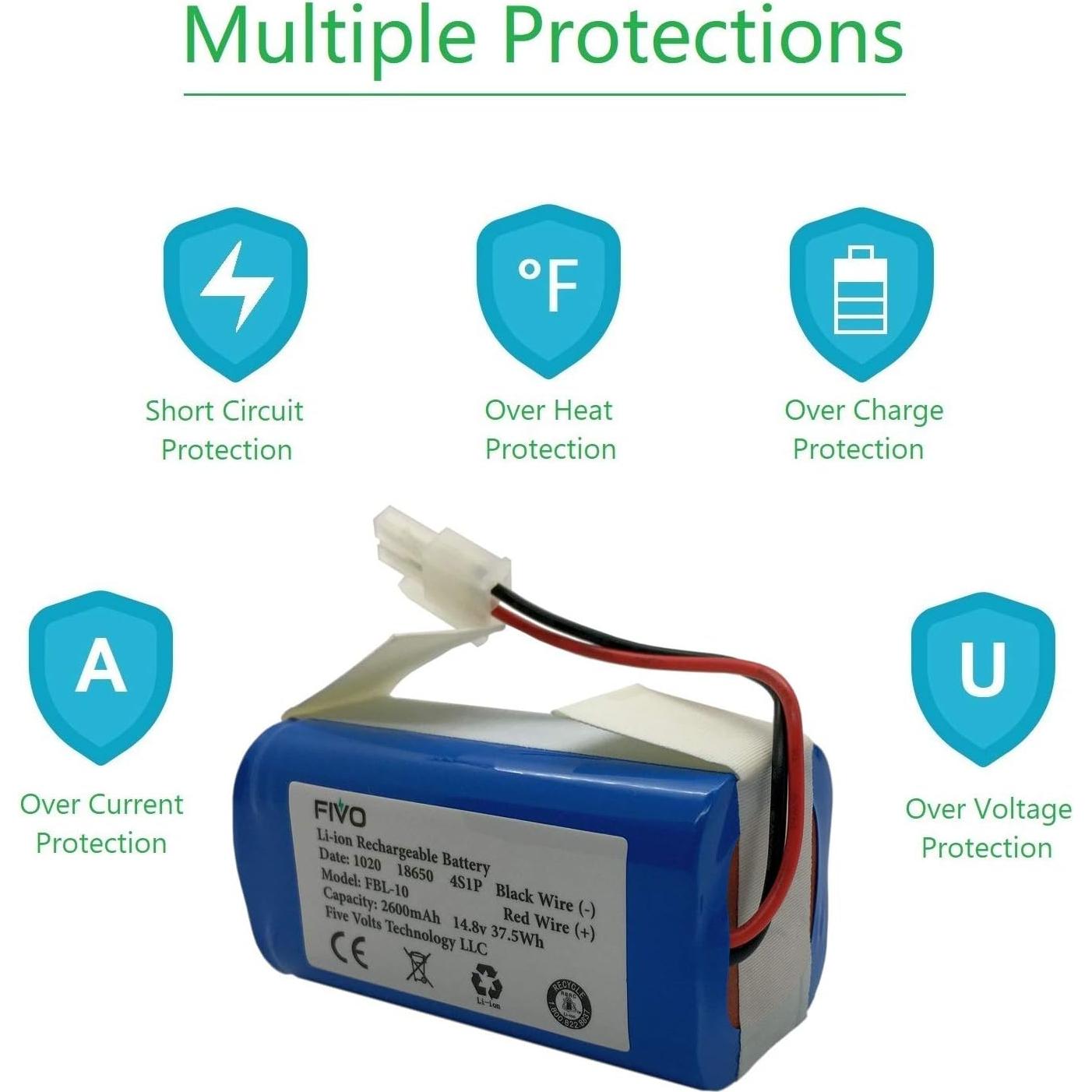 FIVO Replacement Battery for ILIFE A4S, A4S pro, A6, A7, A9, A10, V3x, V7s Plus, W450 Robot Vacuum Cleaners, 14.4V/14.8V 2600mAh