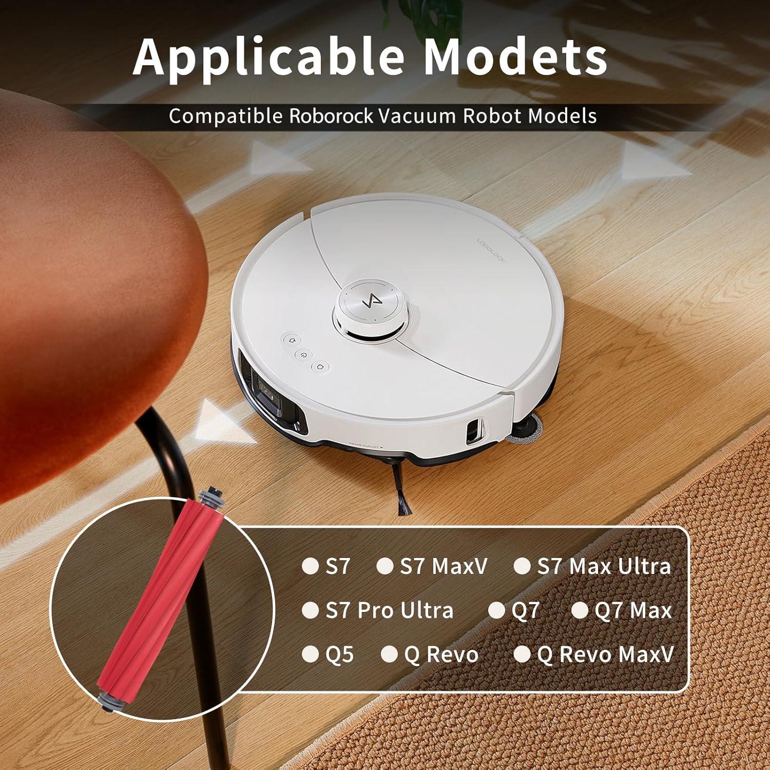 Rubber Main Brush Replacement Compatible for RoborockS7, S7 MaxV, S7 Max Ultra, Q Revo,Qrevo MaxV, Q7, Q5,Q5+,Qrevo Pro, Qrevo S, Qrevo Plus Robot Vacuum Cleaner Accessories Replacement Part