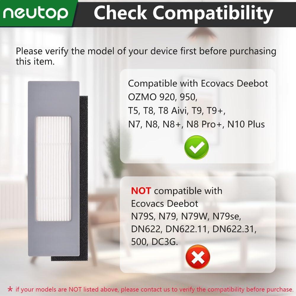 Filtros de Reemplazo Neutop para Ecovacs Deebot OZMO 920-950, 8 Piezas
