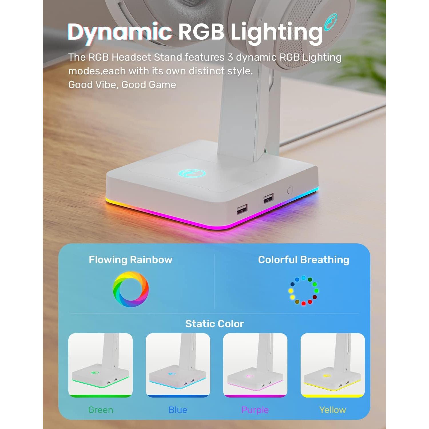 Soporte para Auriculares IFYOO HS-X1 RGB con 2 USB Blanco