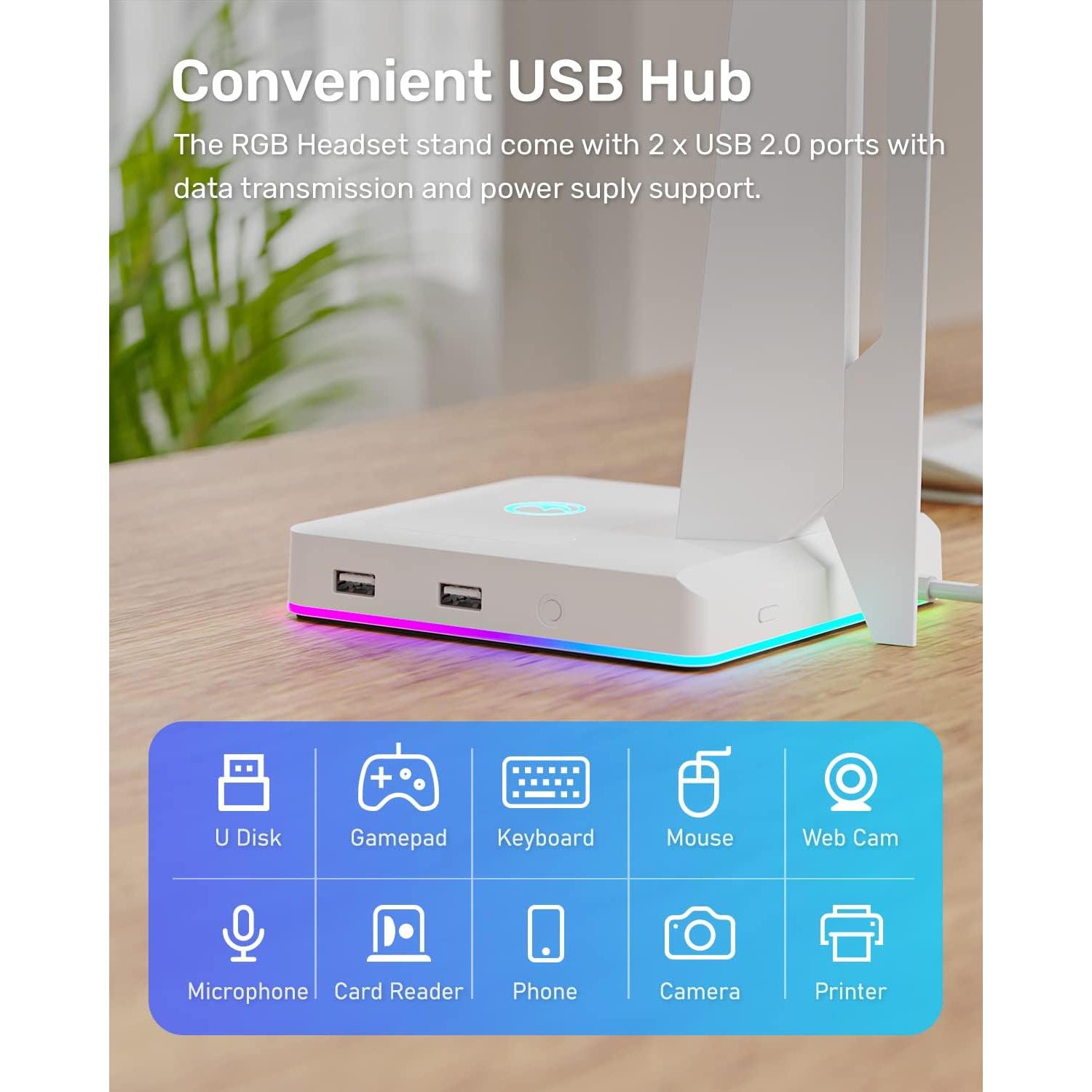 Soporte para Auriculares IFYOO HS-X1 RGB con 2 USB Blanco