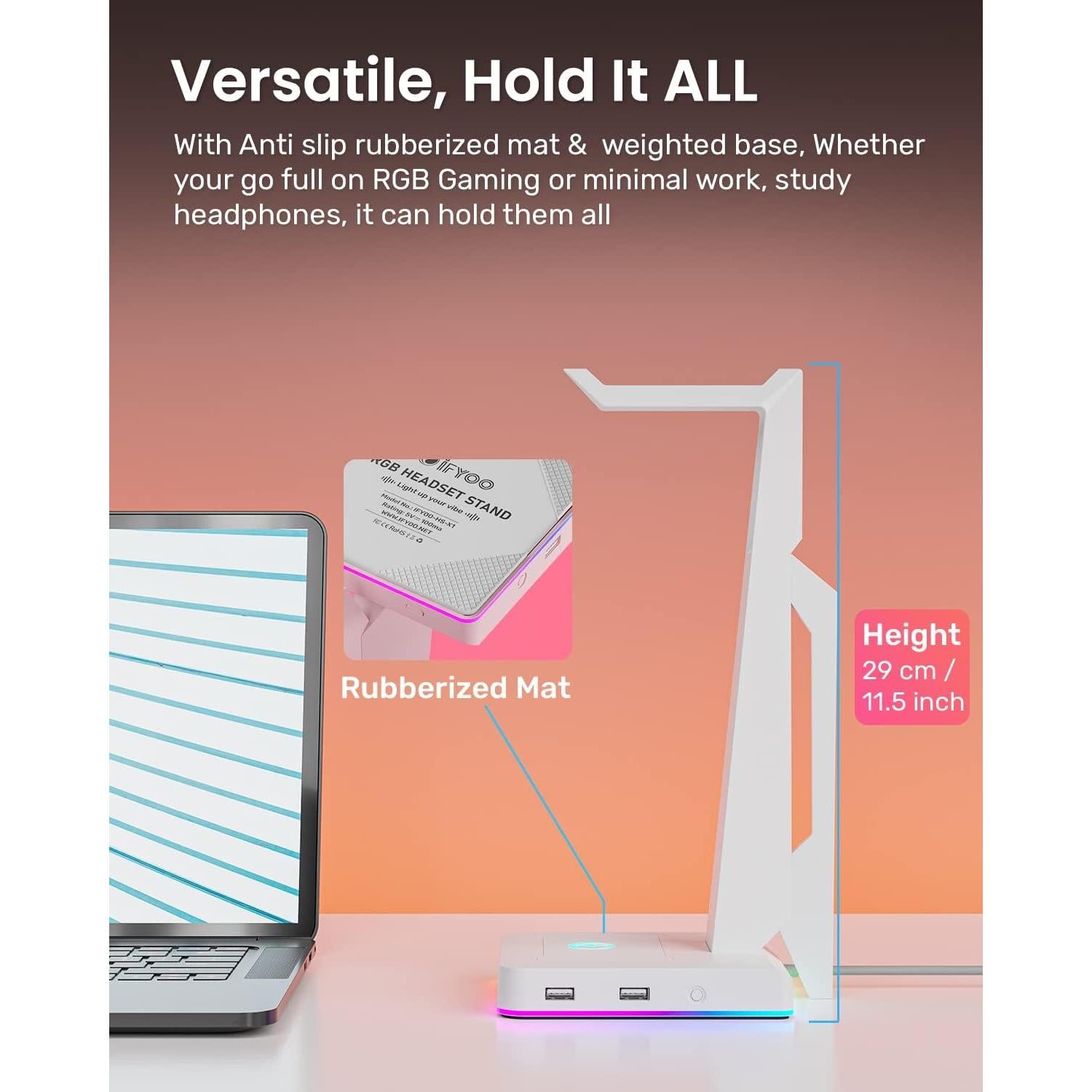 Soporte para Auriculares IFYOO HS-X1 RGB con 2 USB Blanco