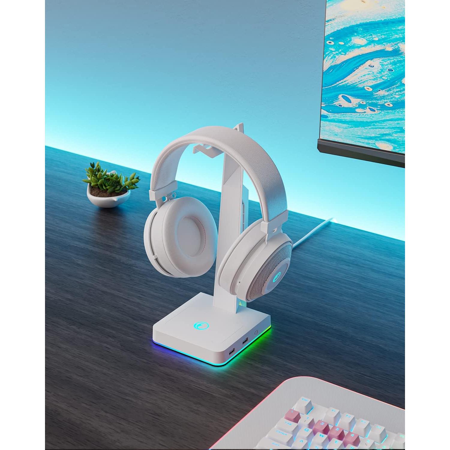 Soporte para Auriculares IFYOO HS-X1 RGB con 2 USB Blanco