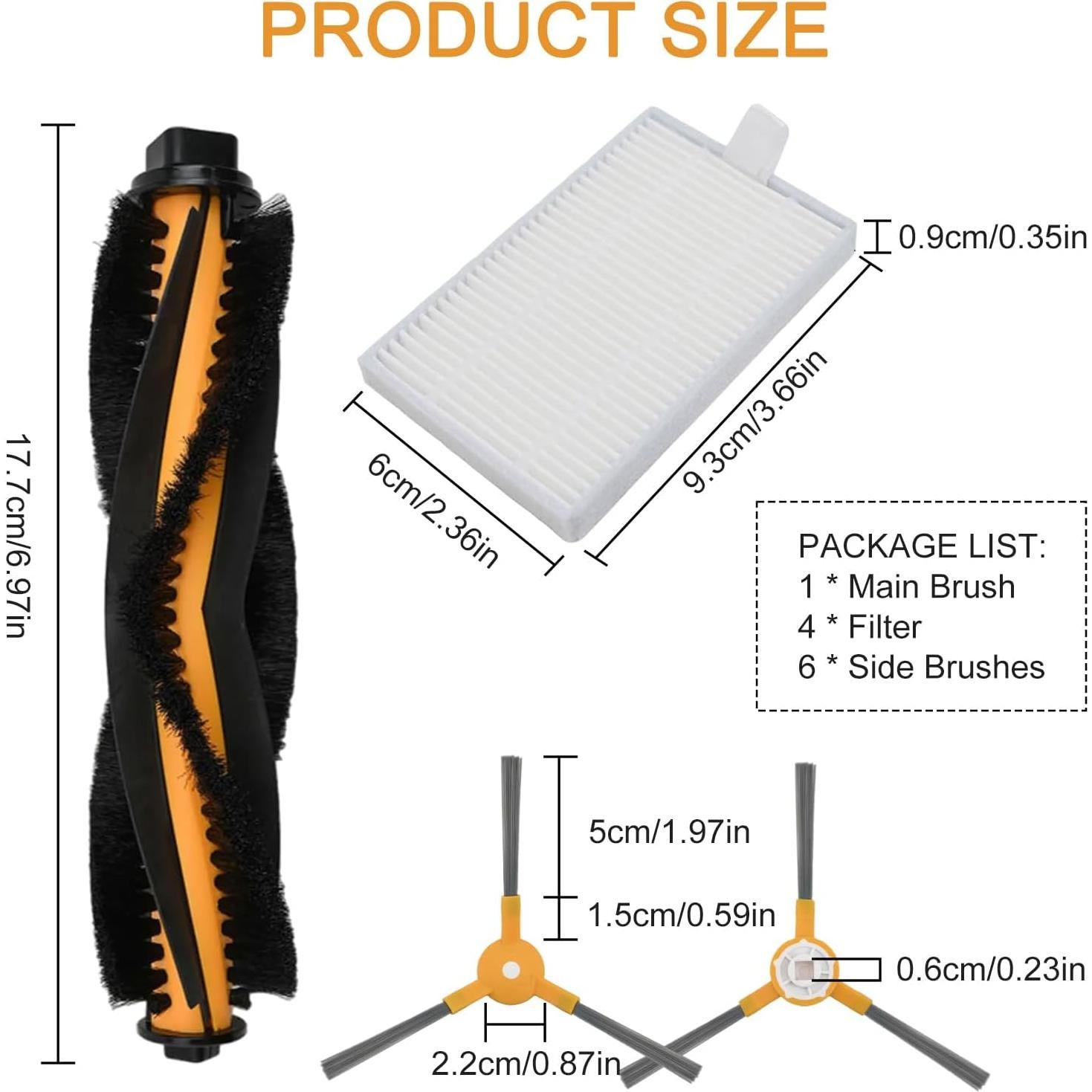 Kit de Reemplazo para Aspiradora Robot bObsweep PetHair - 1 Cepillo Principal, 6 Laterales, 4 Filtros