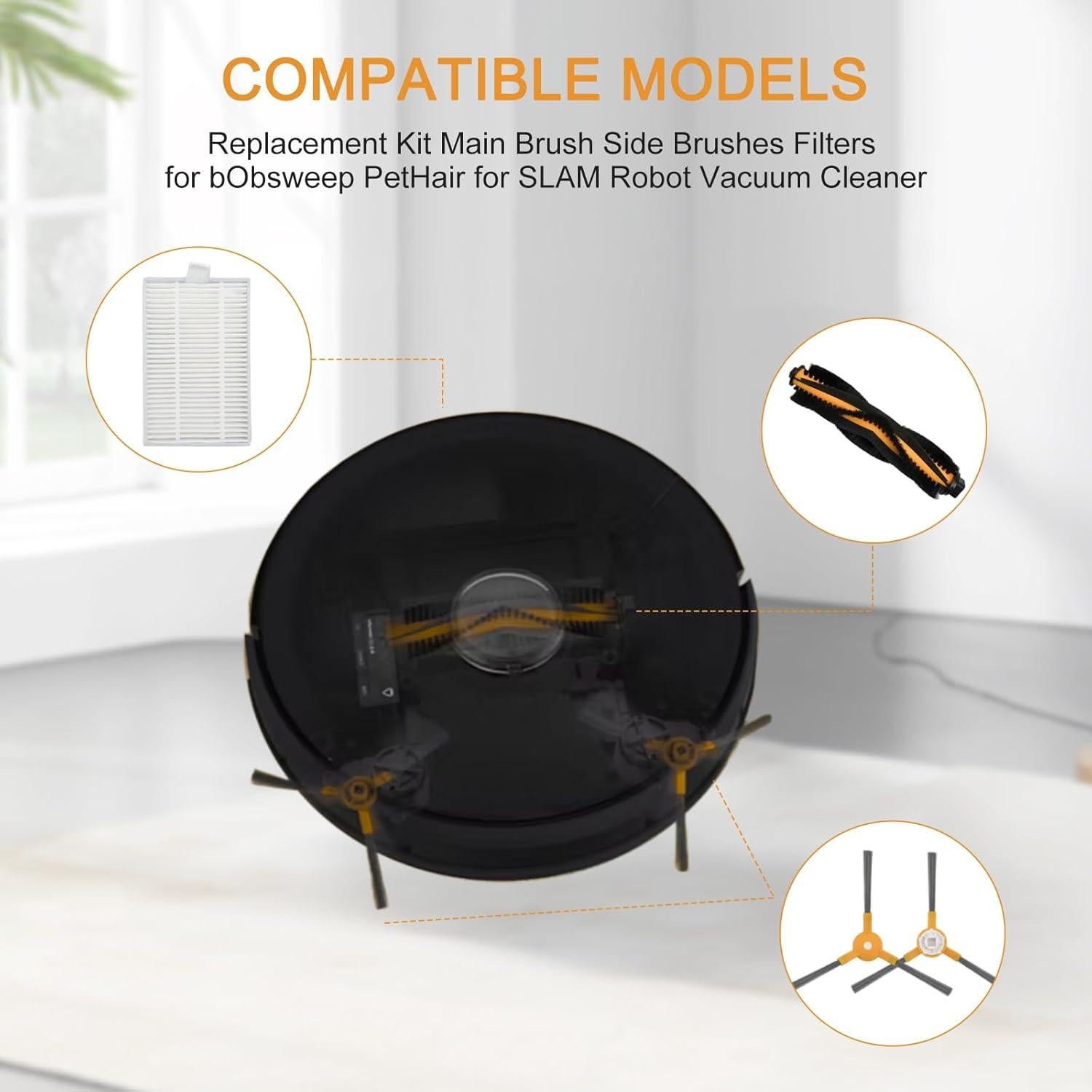 Kit de Reemplazo para Aspiradora Robot bObsweep PetHair - 1 Cepillo Principal, 6 Laterales, 4 Filtros