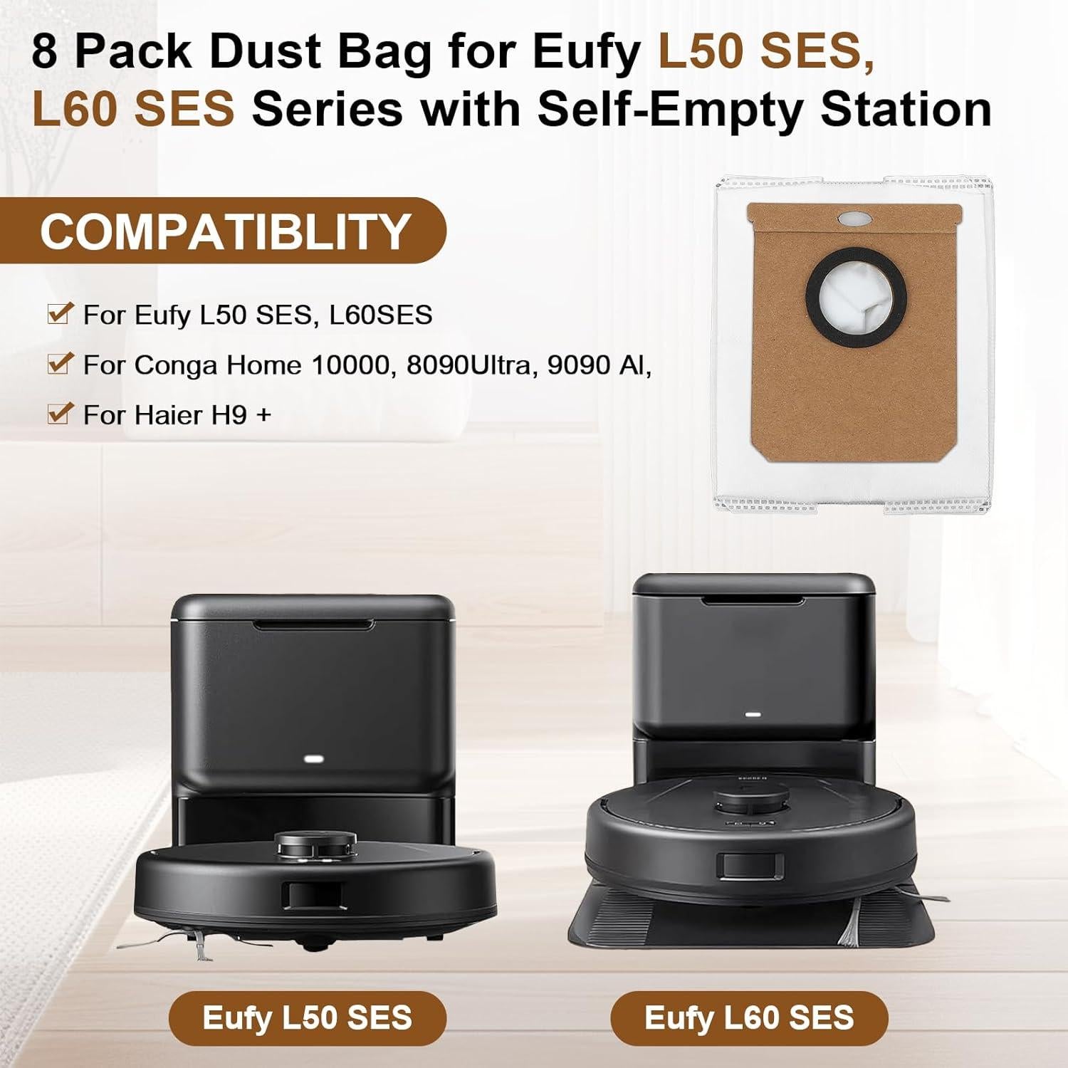 8 Bolsas de Polvo Leadbetter para Eufy L50 SES y L60 SES